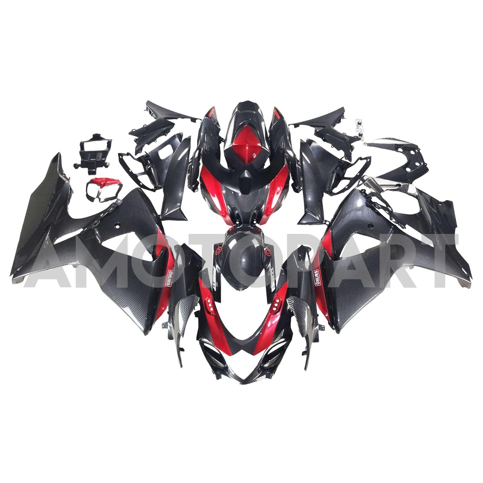 Amotopart 2009-2016 K9 GSXR1000 Suzuki Carbon Fiber with Red Accents Fairing Kit