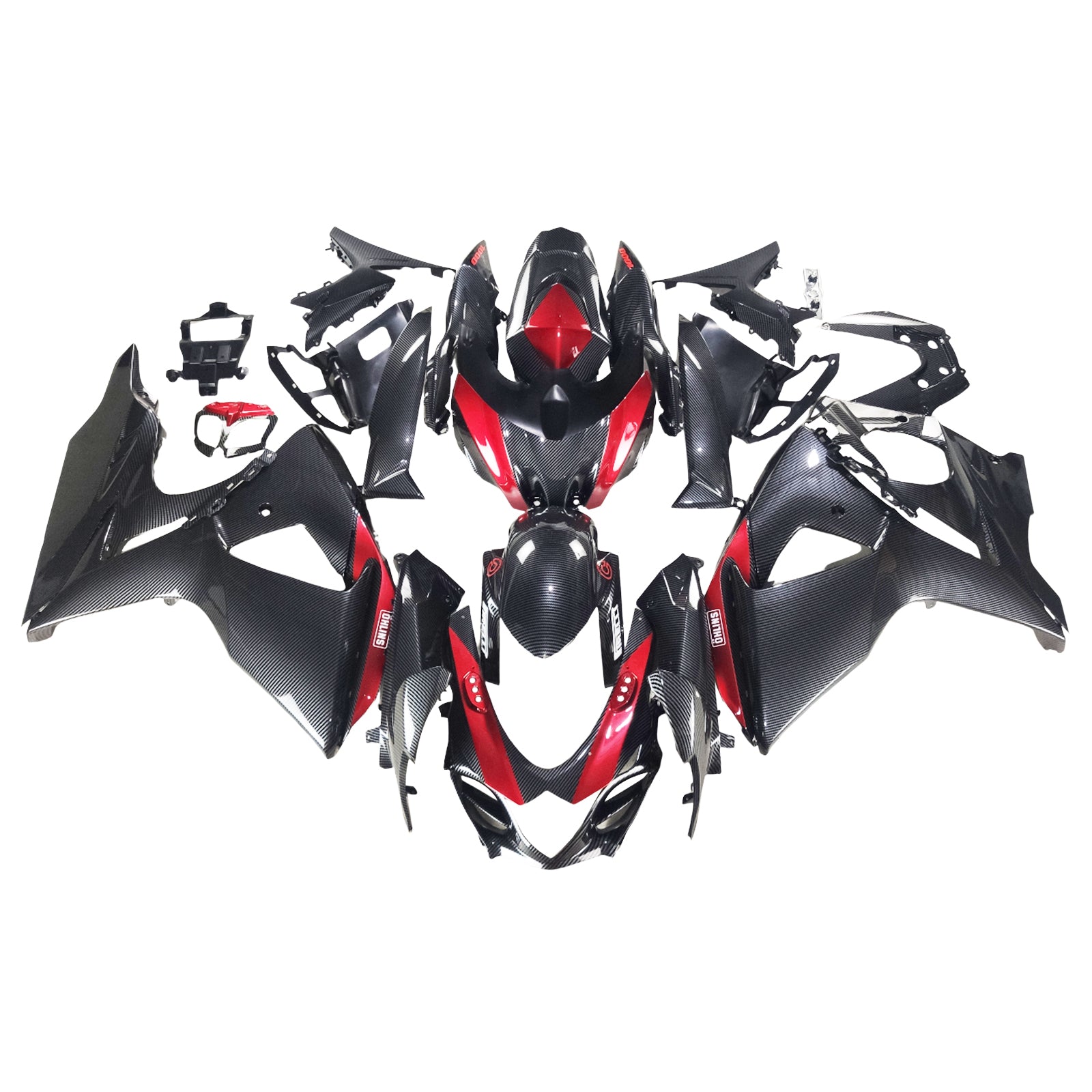 Amotopart 2009-2016 K9 GSXR1000 Suzuki Kit de carenado de fibra de carbono con detalles rojos