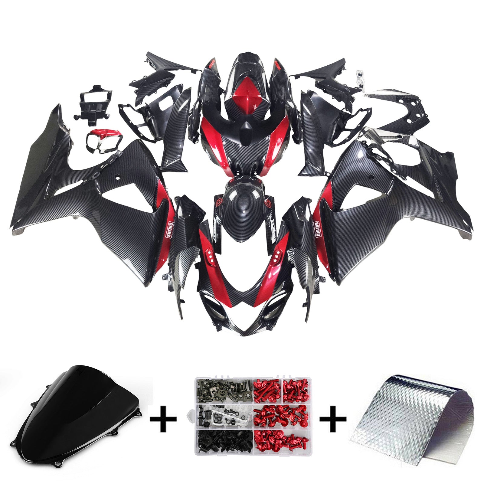 Amotopart 2009-2016 K9 GSXR1000 Suzuki Carbon Fiber with Red Accents Fairing Kit