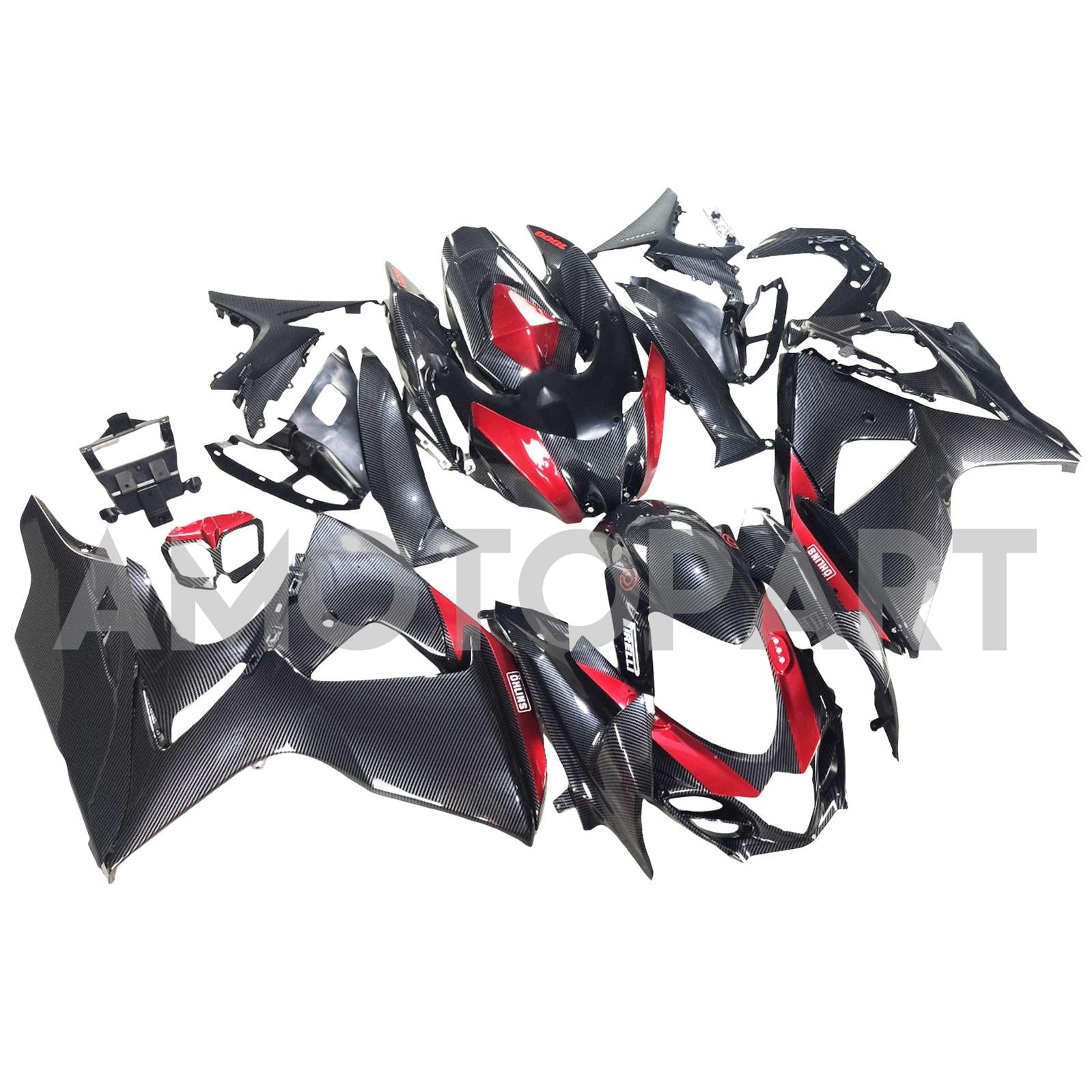Amotopart 2009-2016 K9 GSXR1000 Suzuki Carbon Fiber with Red Accents Fairing Kit