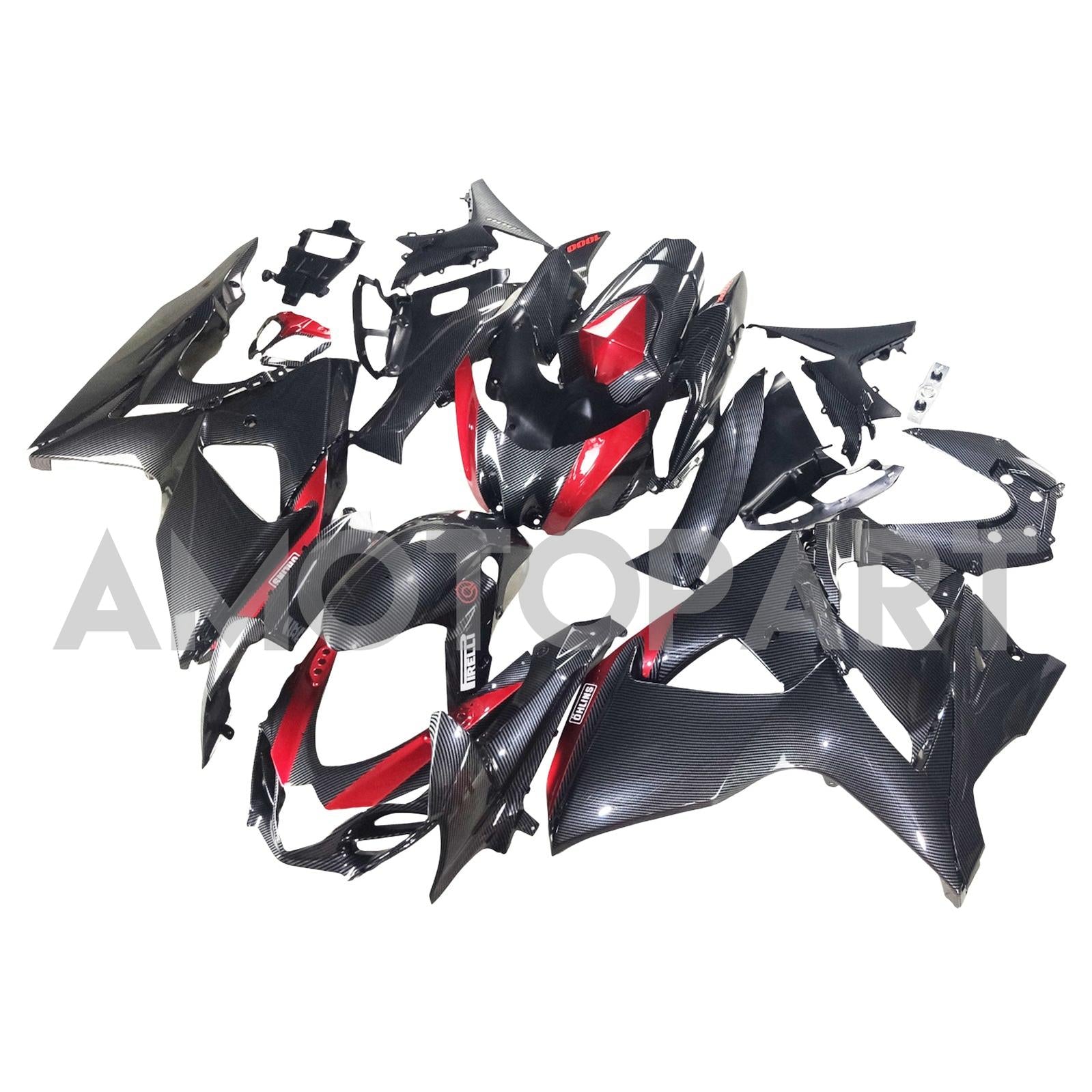 Amotopart 2009-2016 K9 GSXR1000 Suzuki Carbon Fiber with Red Accents Fairing Kit