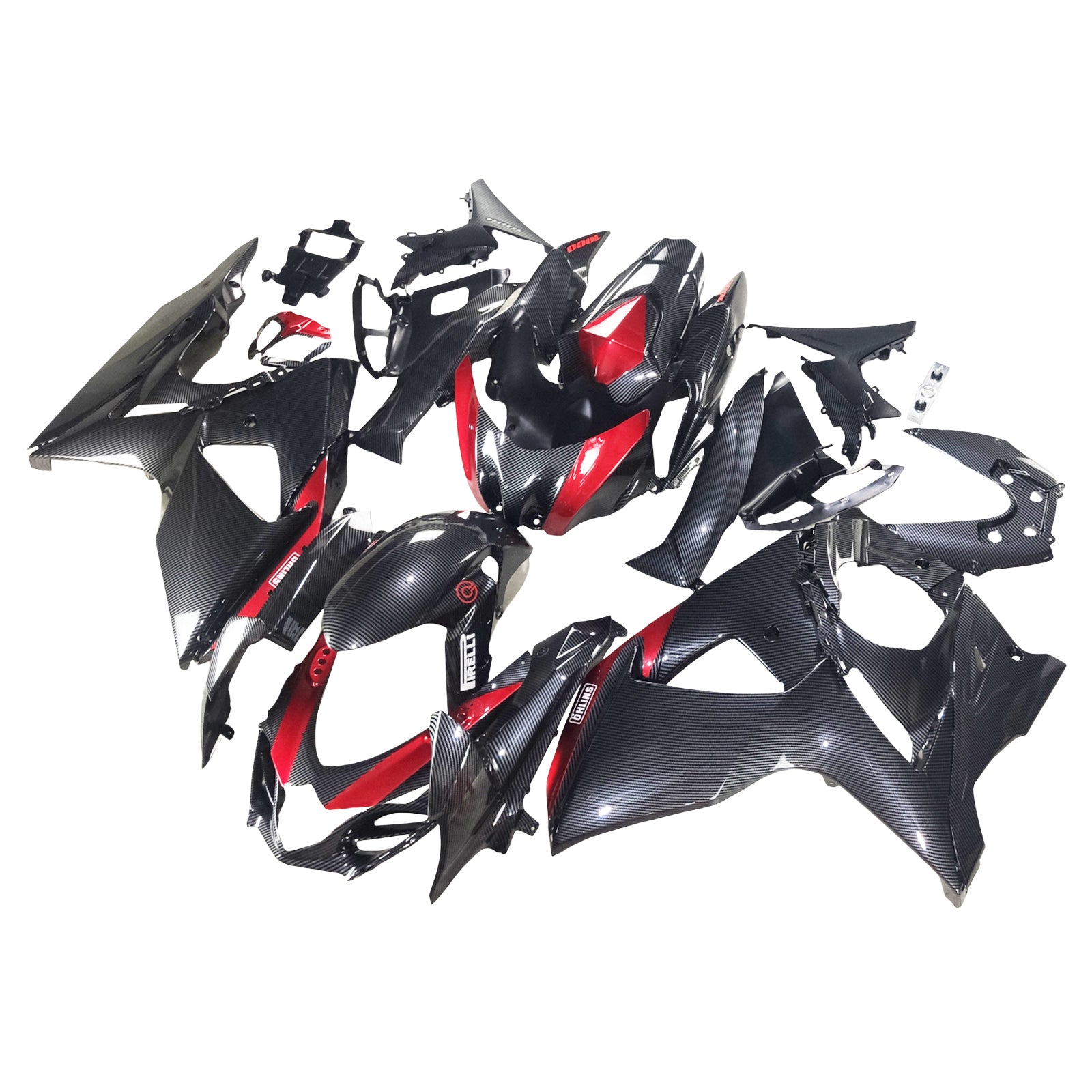 Amotopart 2009-2016 K9 GSXR1000 Suzuki Carbon Fiber with Red Accents Fairing Kit