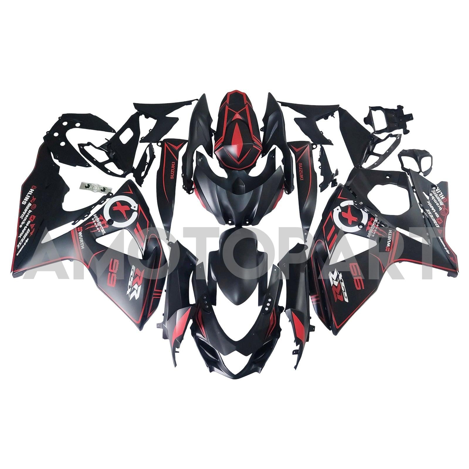 Amotopart 2009-2016 K9 GSXR1000 Suzuki Matte Black with Red Stripe Fairing Kit