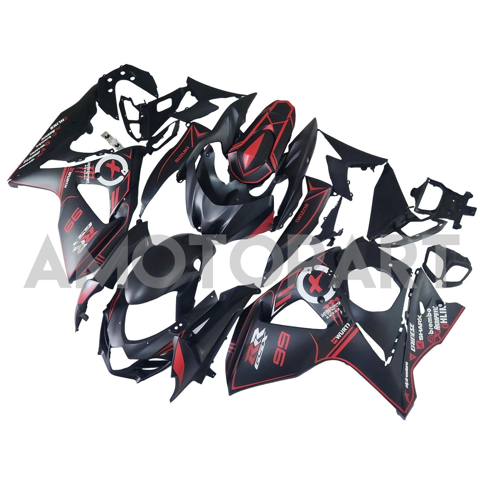 Amotopart 2009-2016 K9 GSXR1000 Suzuki Matte Black With Red Stripe Fairing Kit