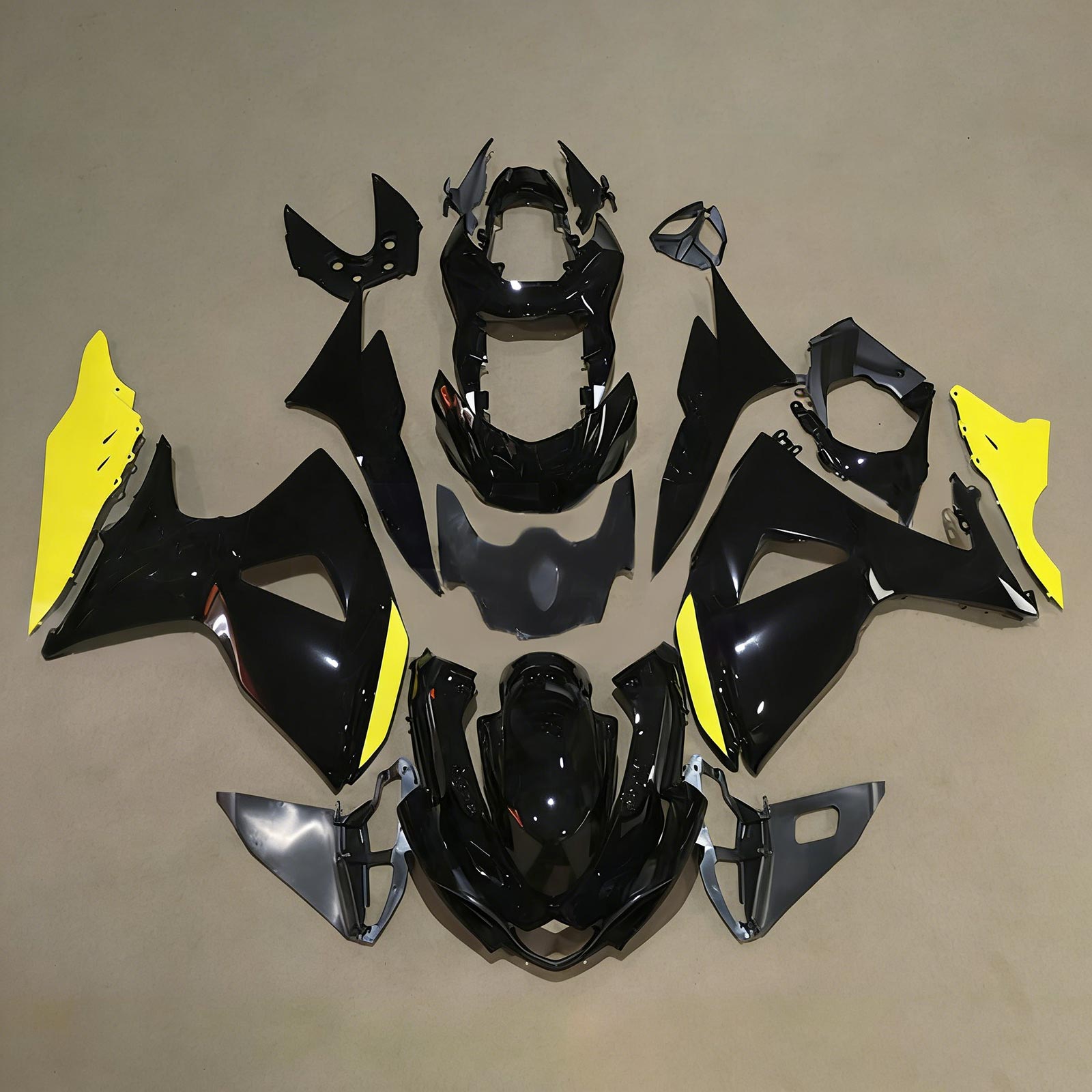 Amotopart 2009-2016 K9 GSXR1000 Suzuki Black with Yellow Accents Fairing Kit