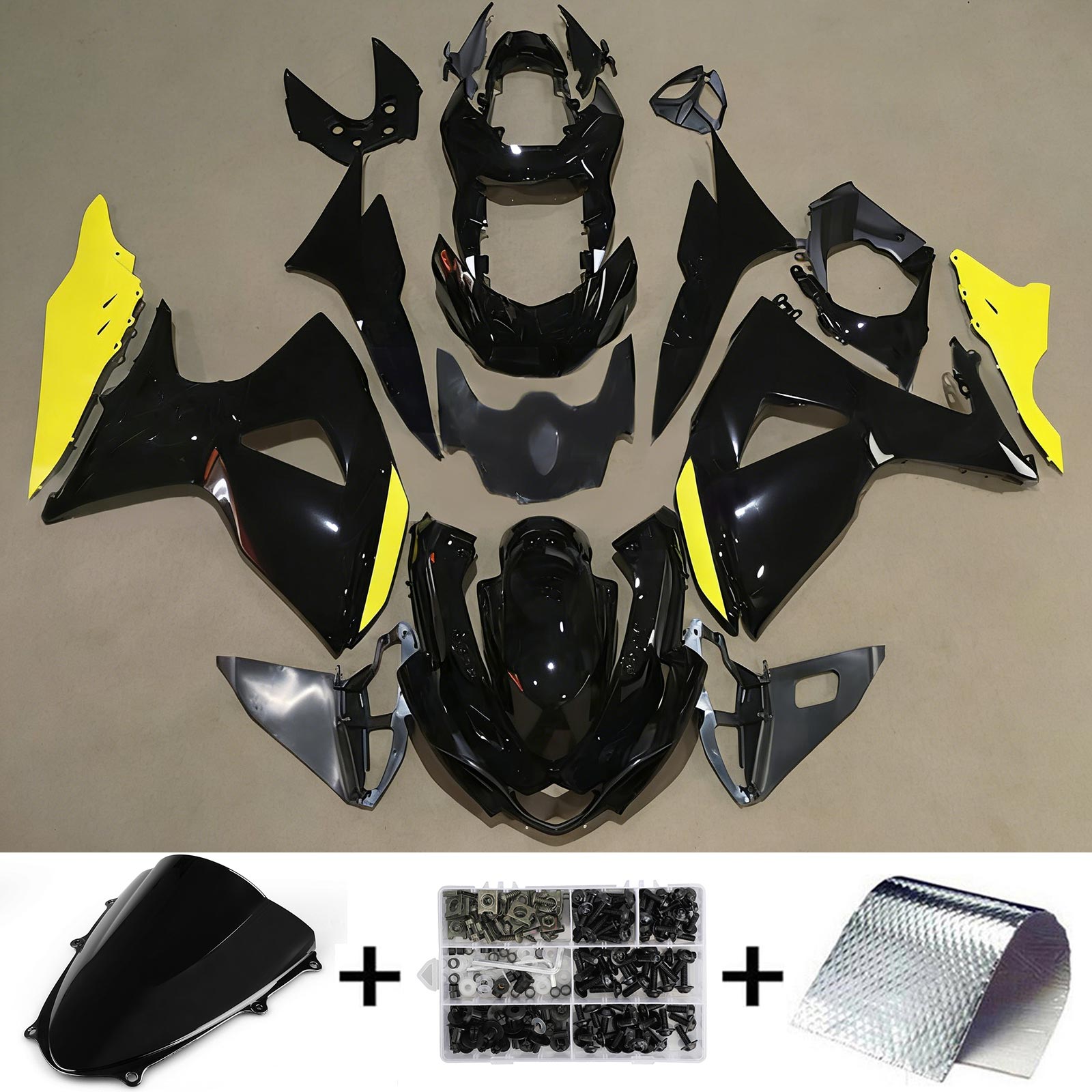 Amotopart 2009-2016 K9 GSXR1000 Suzuki Black with Yellow Accents Fairing Kit