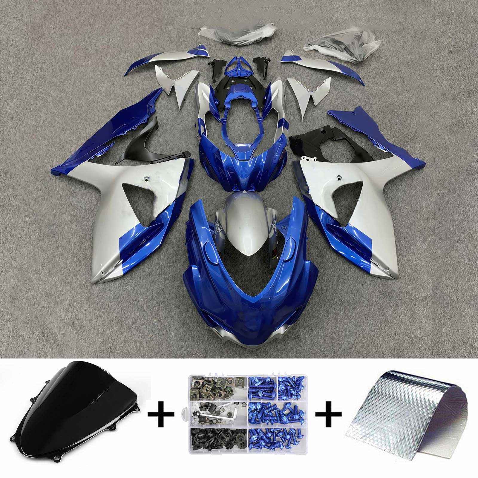 Amotopart 2009-2016 K9 GSXR1000 Suzuki Kit carena blu e argento