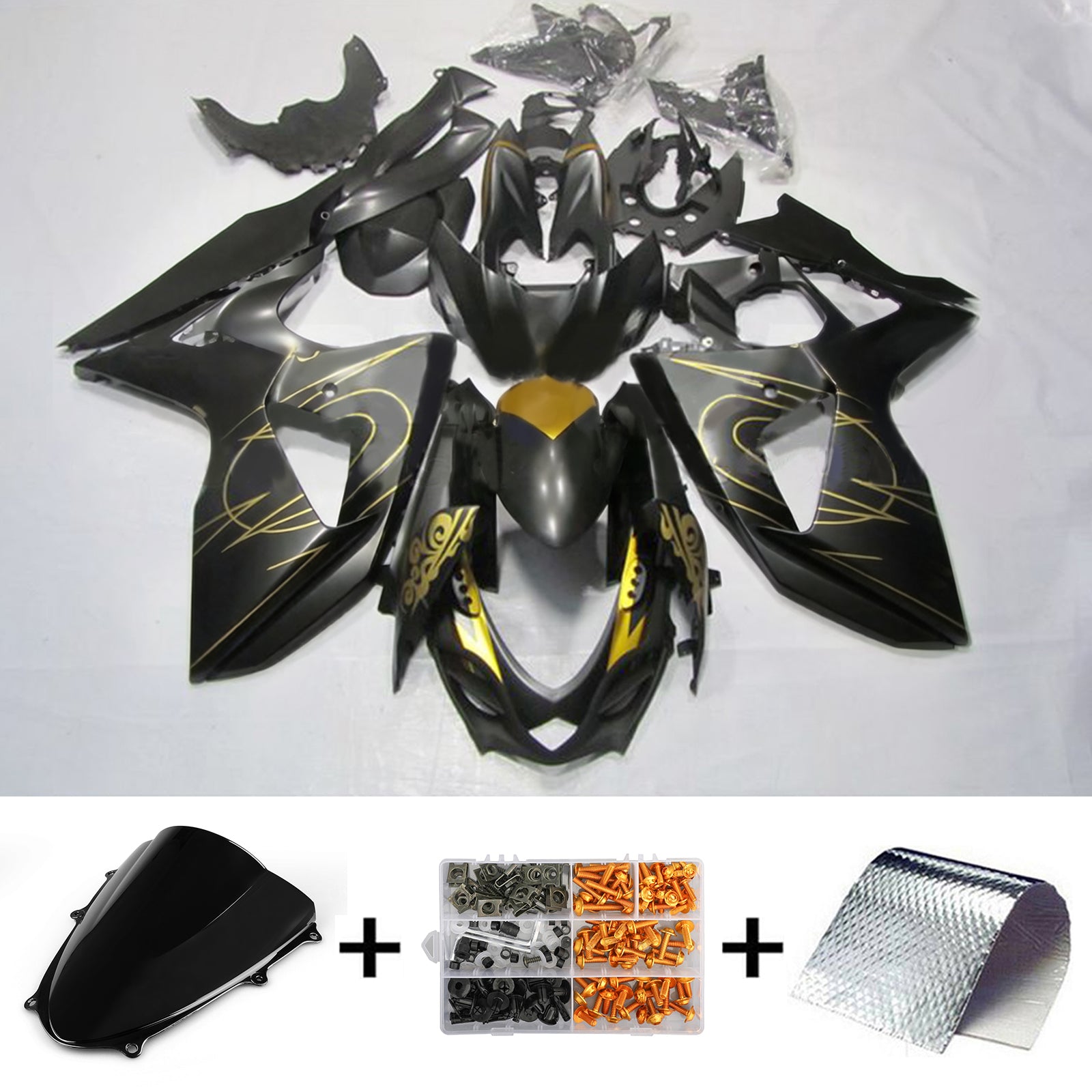 Amotopart 2009-2016 K9 GSXR1000 Suzuki Black met Gold Stripe Fairing Kit