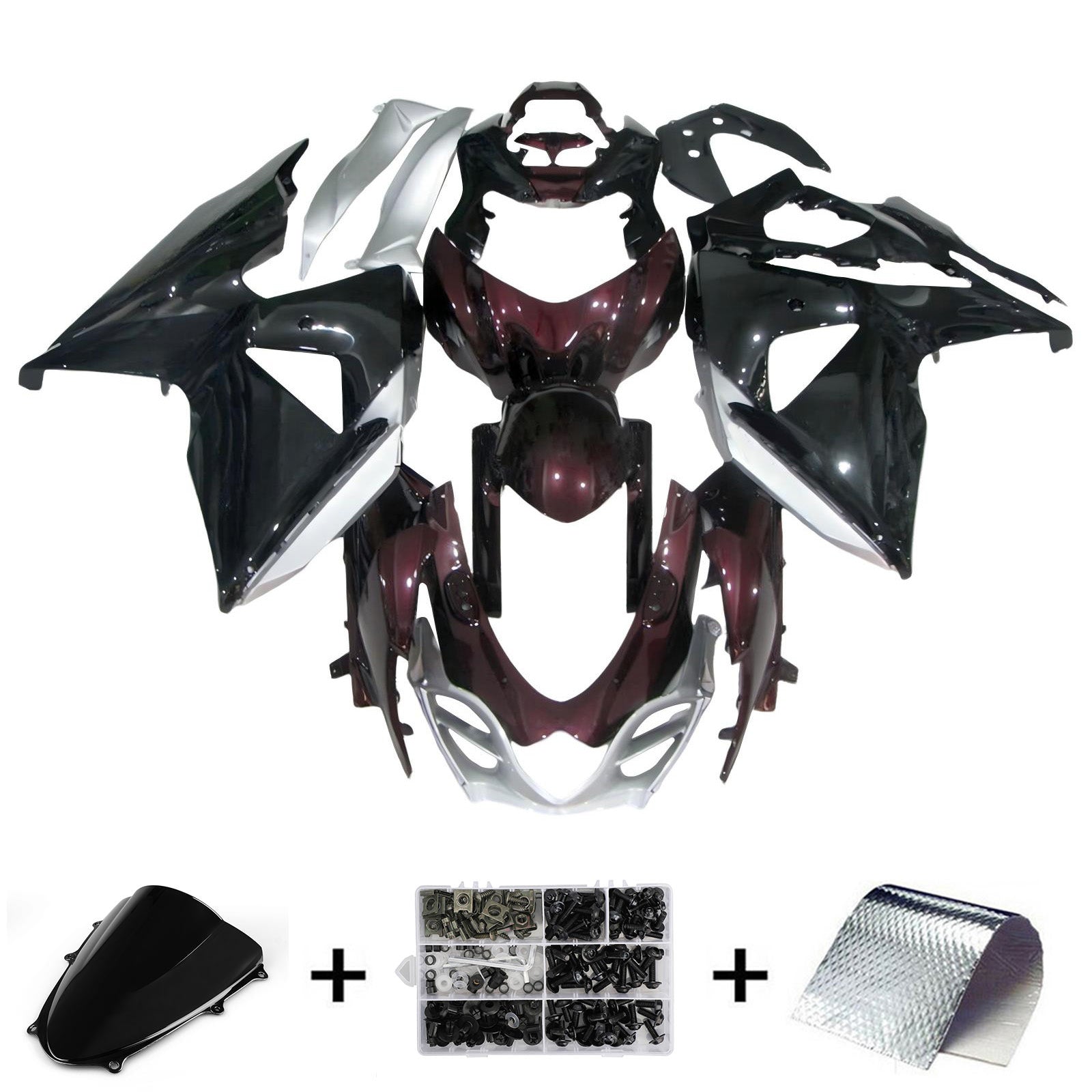 Amotopart 2009-2016 K9 GSXR1000 Suzuki Kit carena nero lucido e rosso scuro
