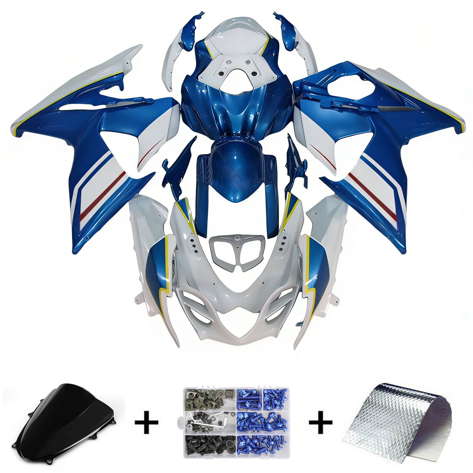 Amotopart 2009-2016 K9 GSXR1000 Suzuki Bianco e Blu Style4 Kit carena