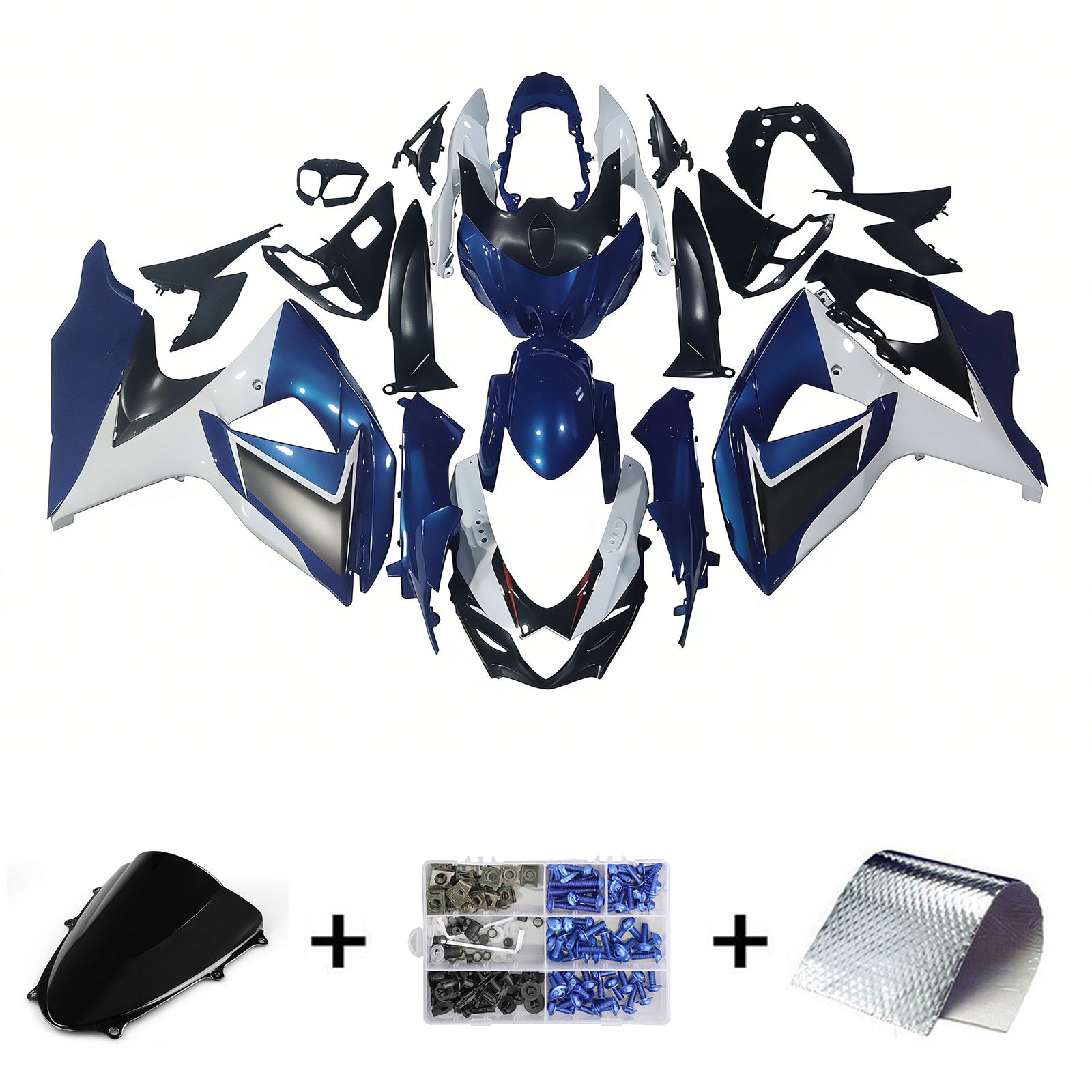 Amotopart 2009-2016 K9 GSXR1000 Suzuki White & Blue Style 5 Fairing Kit