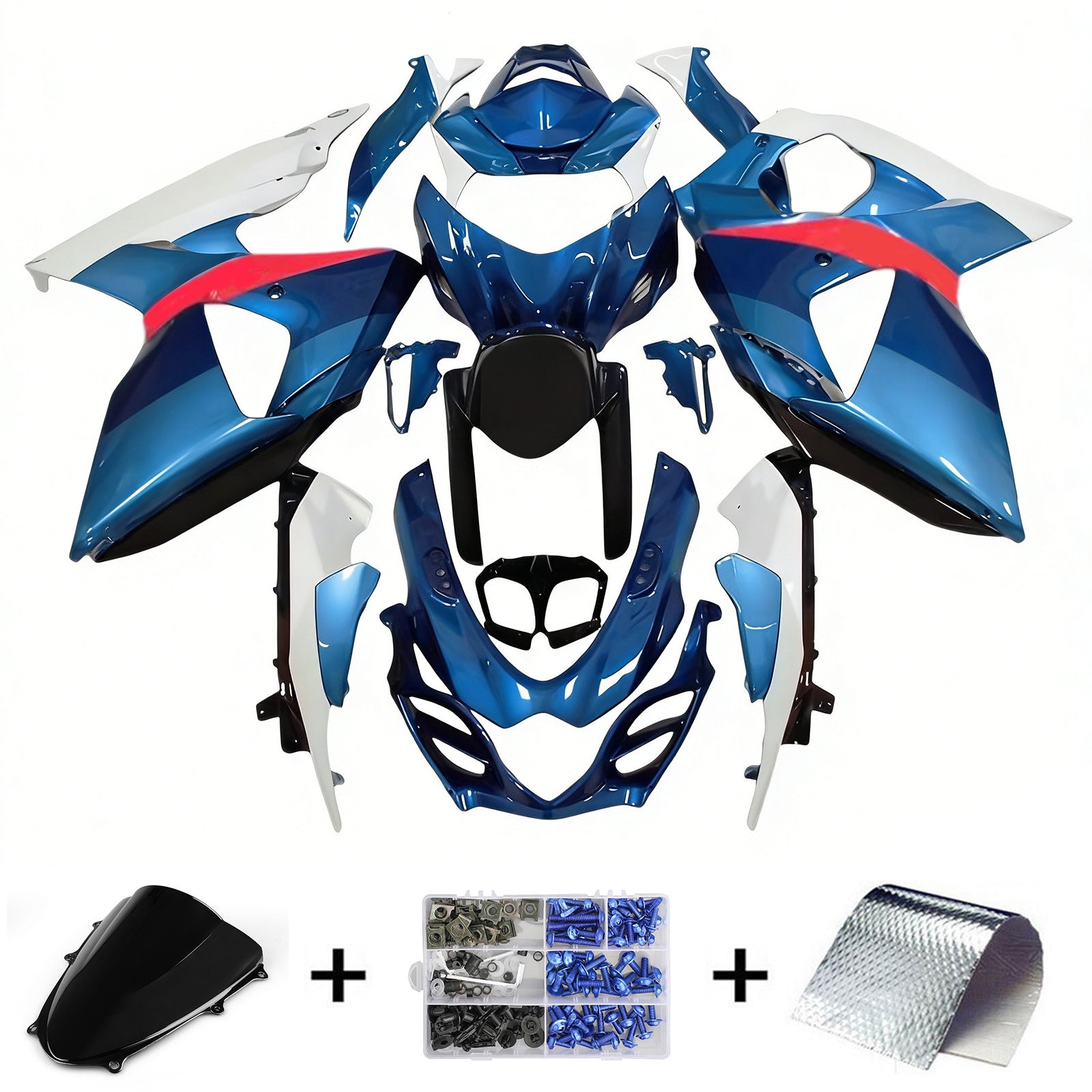 Amotopart 2009-2016 K9 GSXR1000 Suzuki White&Blue Style6 Fairing Kit