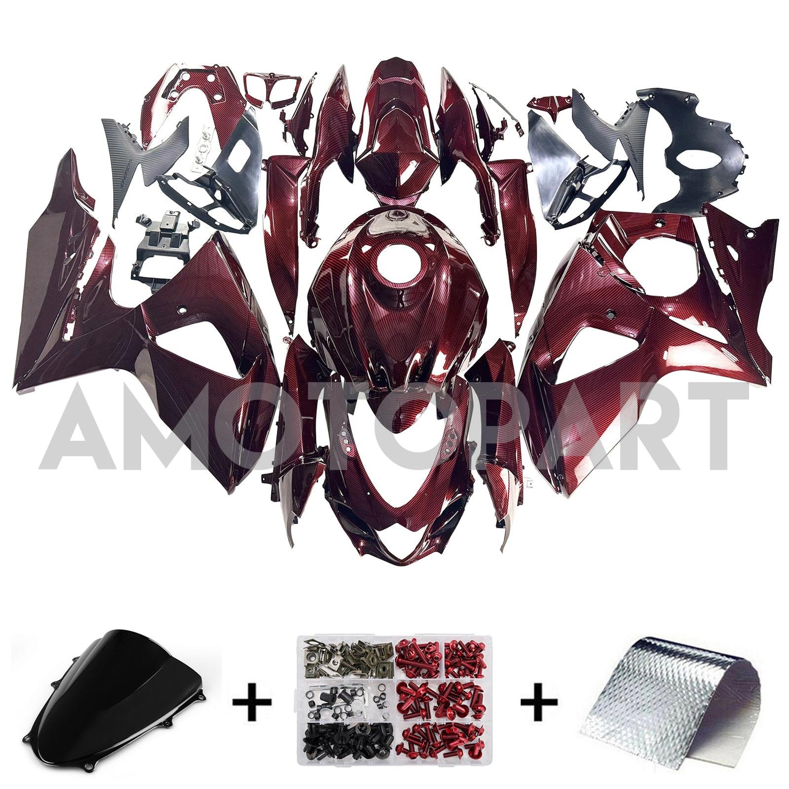 Amotopart 2009-2016 Suzuki GSXR1000 Red Carbon Fiber Pattern Fairing Kit