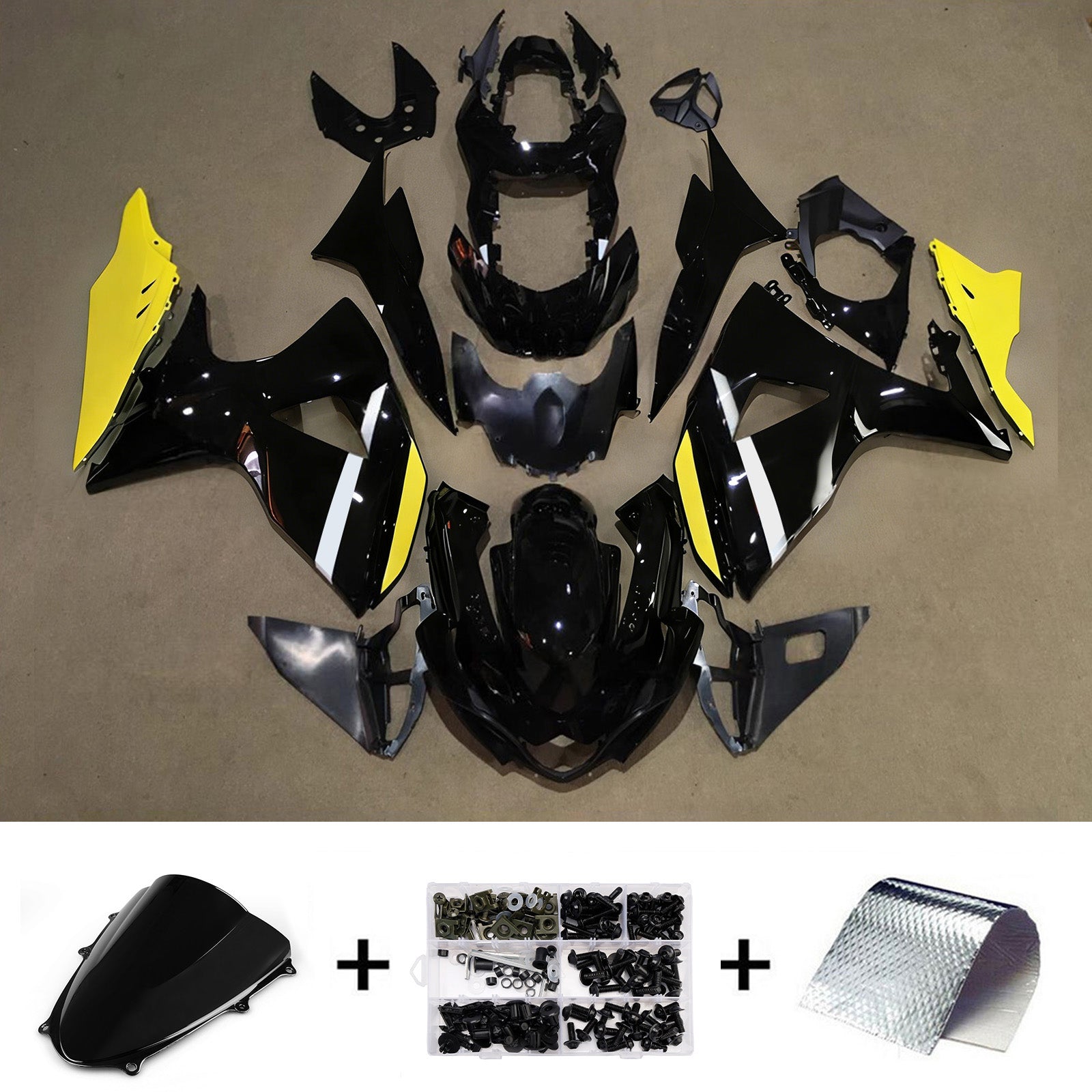 Amotopart 2009-2016 Suzuki GSXR1000 Black White Yellow Fairing Kit