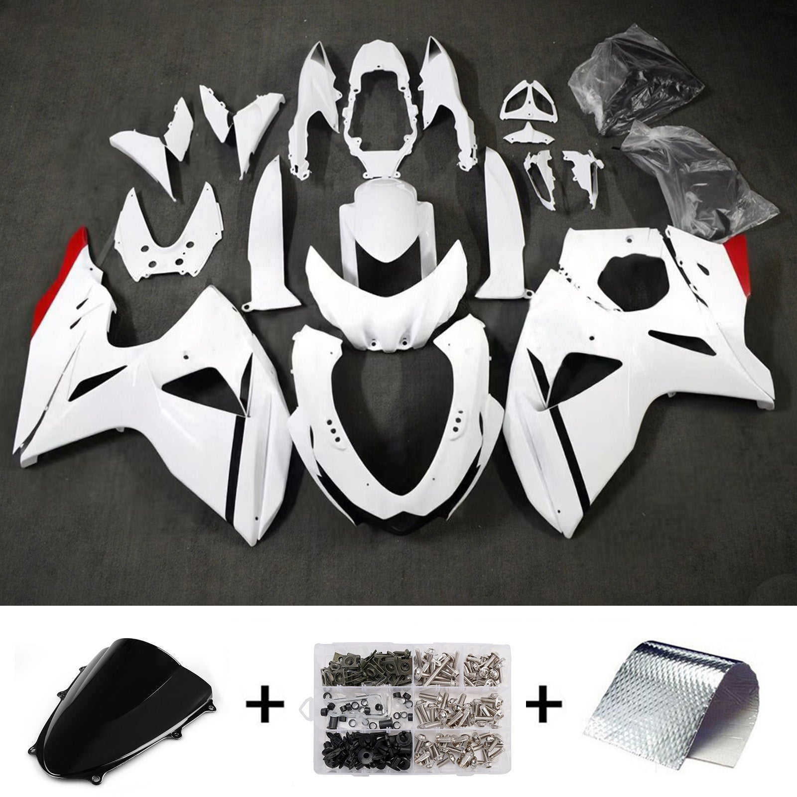 Amotopart 2009-2016 Suzuki GSXR1000 White Black Red Fairing Kit