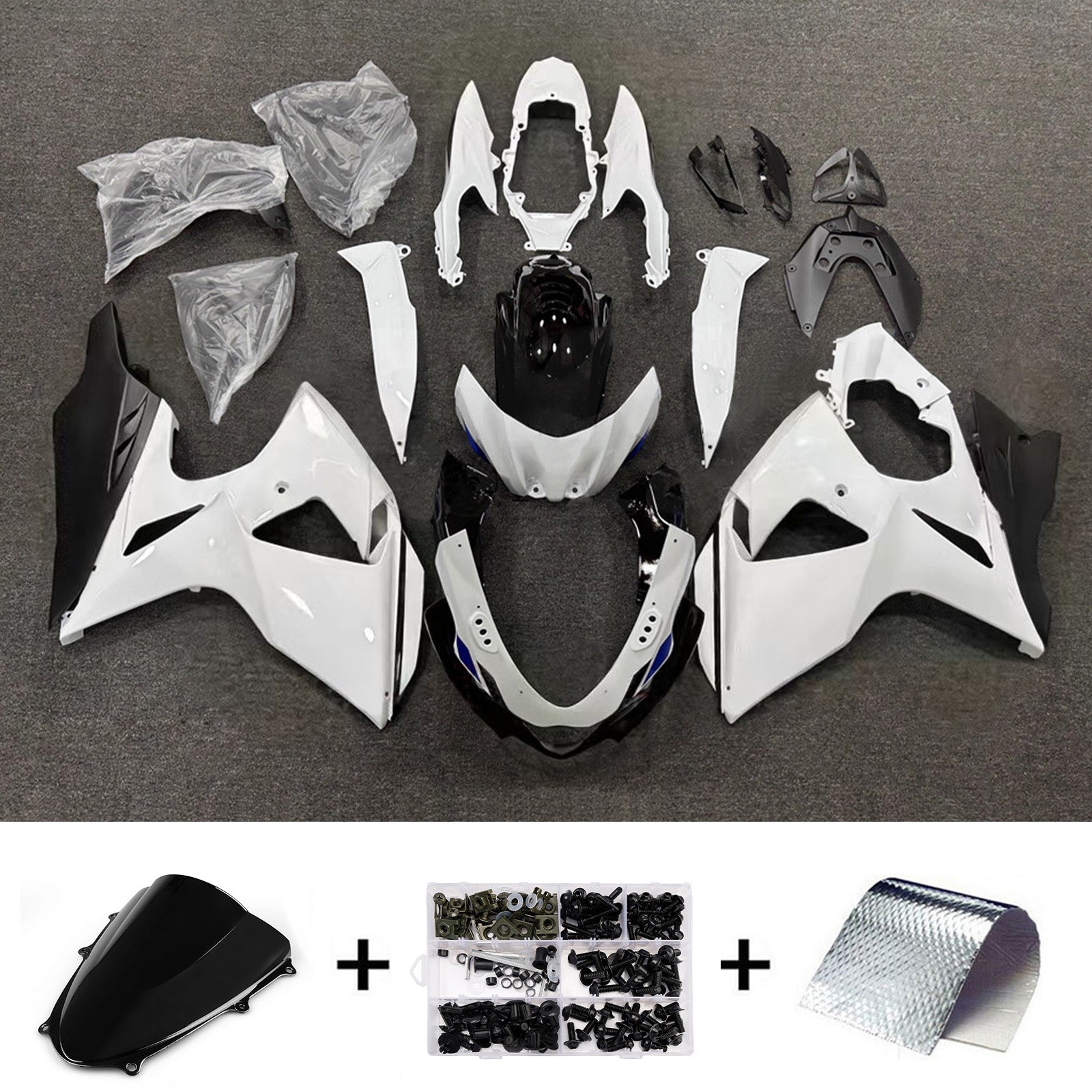 Amotopart 2009-2016 Suzuki GSXR1000 White Blue Black Fairing Kit