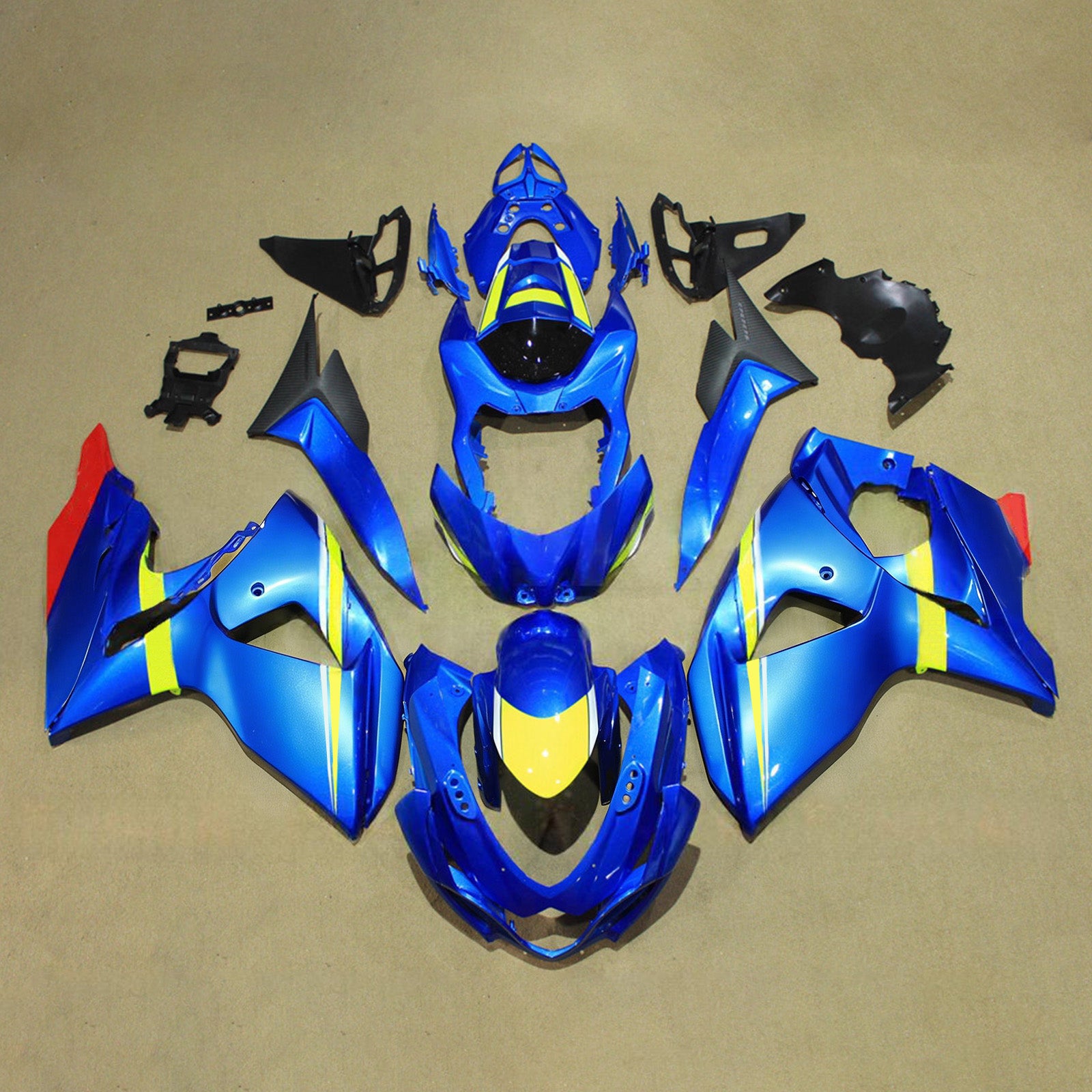 Amotopart 2009-2016 Suzuki GSXR1000 Blue White Yellow Fairing Kit