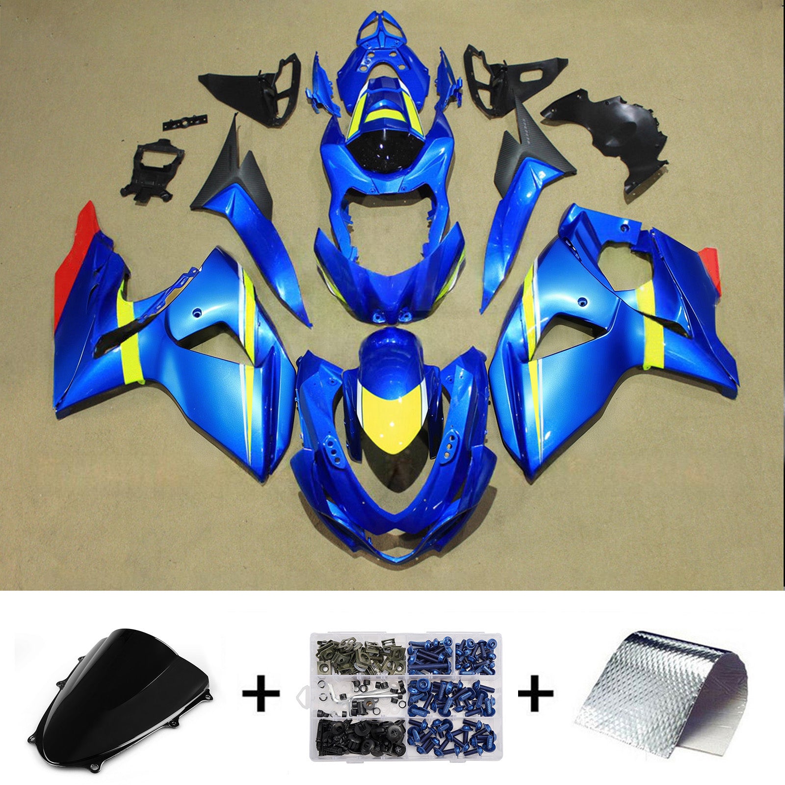 Amotopart 2009-2016 Suzuki GSXR1000 Blue White Yellow Fairing Kit