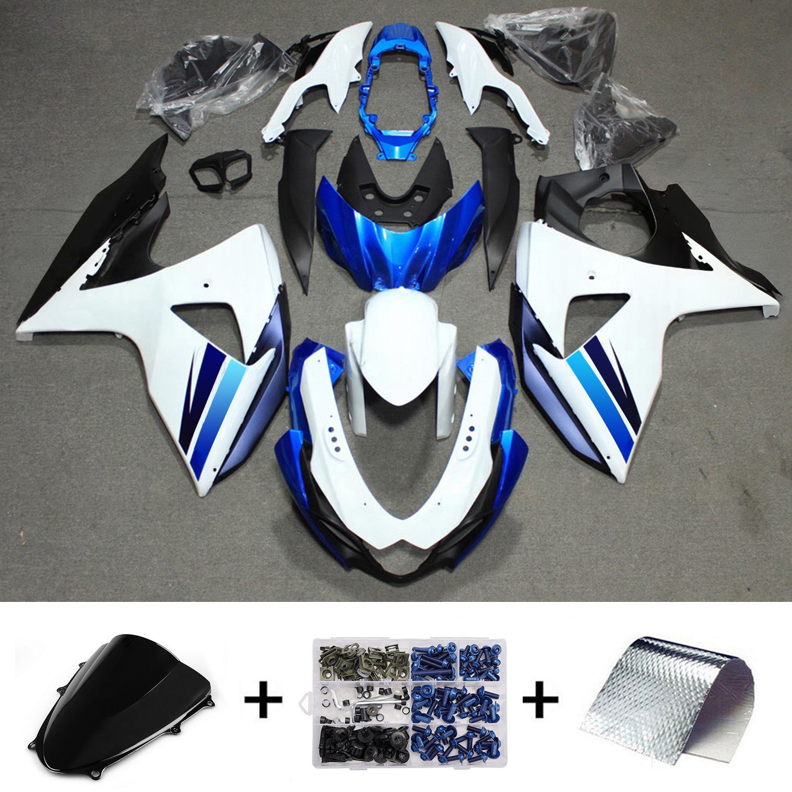 Amotopart 2009-2016 Suzuki GSXR1000 White Blue Black Fairing Kit