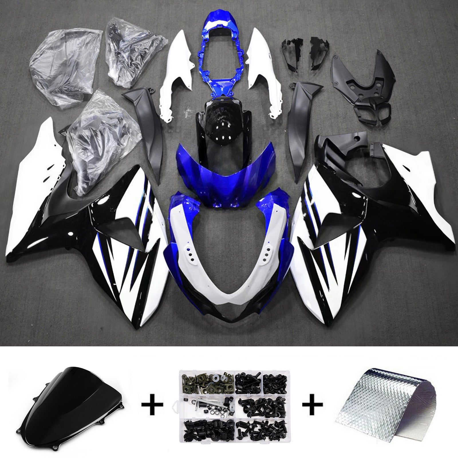 Amotopart 2009-2016 Suzuki GSXR1000 Black White Blue Fairing Kit