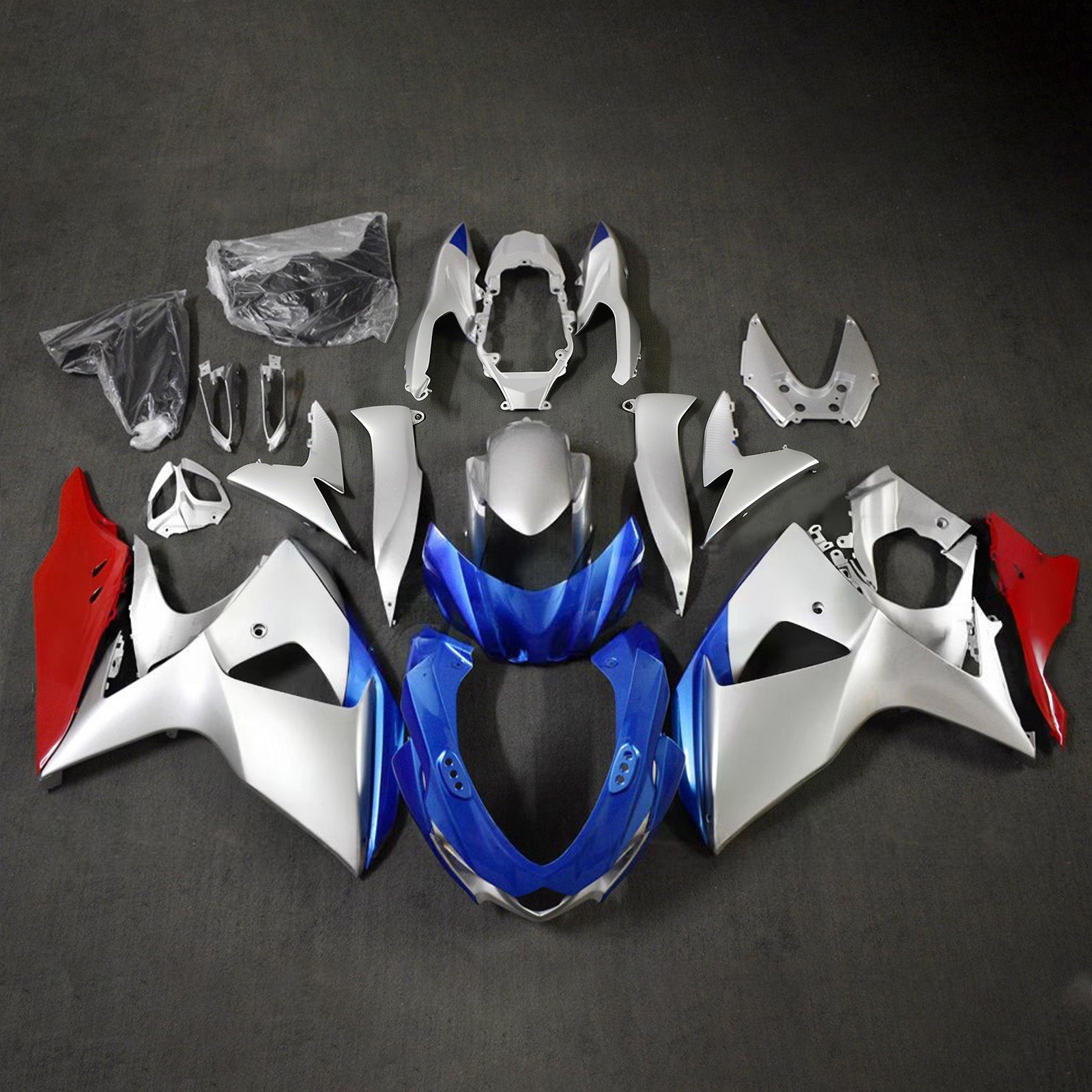 Amotopart 2009-2016 Suzuki GSXR1000 Blue Silver Red Fairing Kit