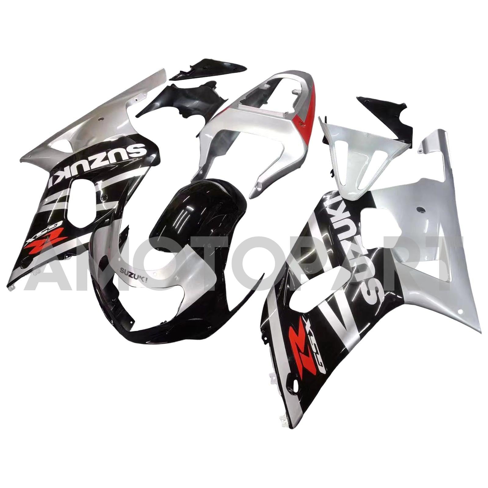 Amotopart Suzuki 01-03 GSXR600 & 00-03 GSXR750 Black Silver GSXR Racing Fairing Kit