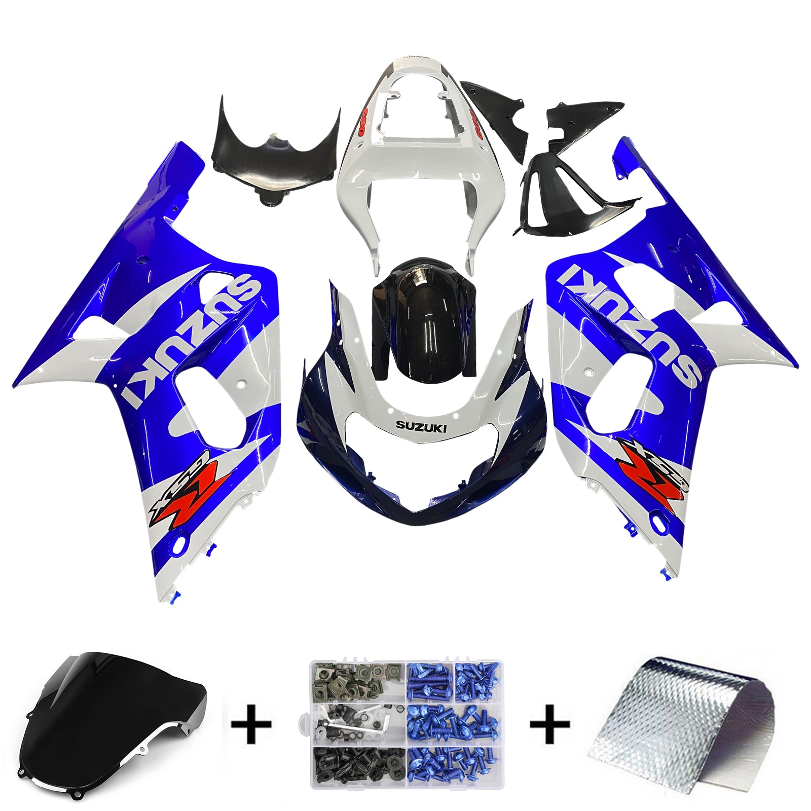 Amotopart Suzuki 01-03 GSXR600 & 00-03 GSXR750 Kit de carénage bleu blanc