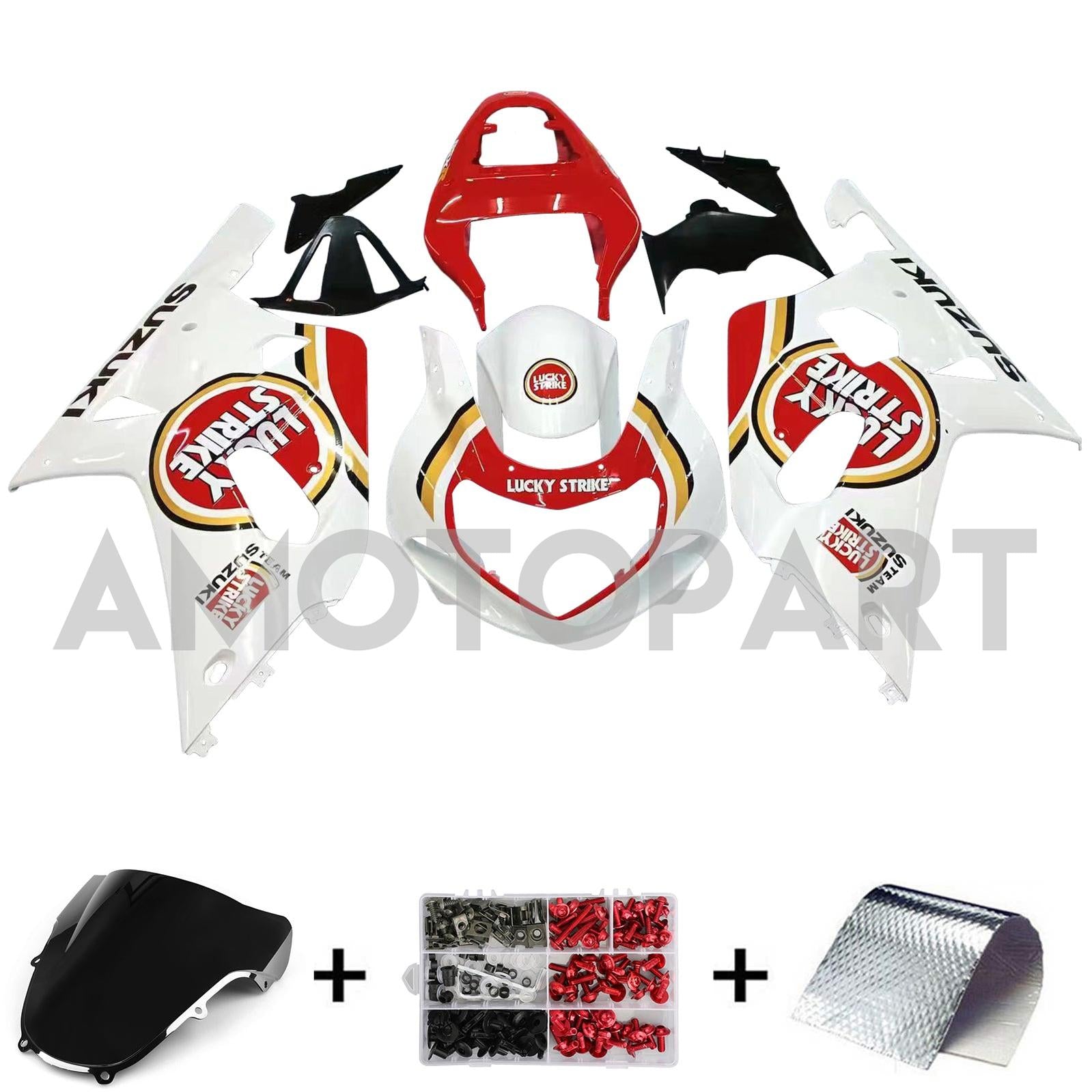 Amotopart Suzuki 01-03 GSXR600 & 00-03 GSXR750 Lucky Strike Racin White Red Fairing Kit