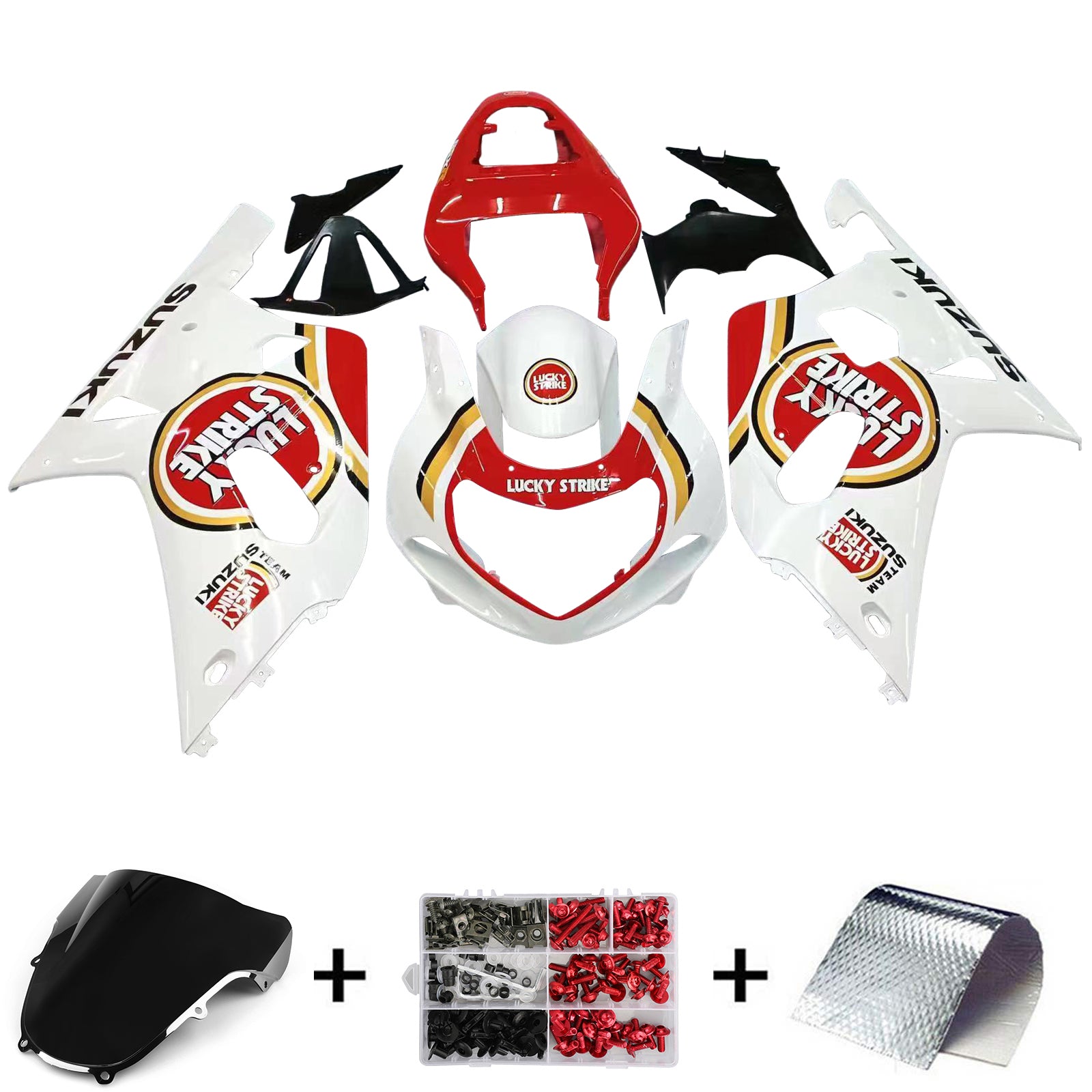 Amotopart Suzuki 01-03 GSXR600 y 00-03 GSXR750 Lucky Strike Racin Kit de carenado blanco rojo