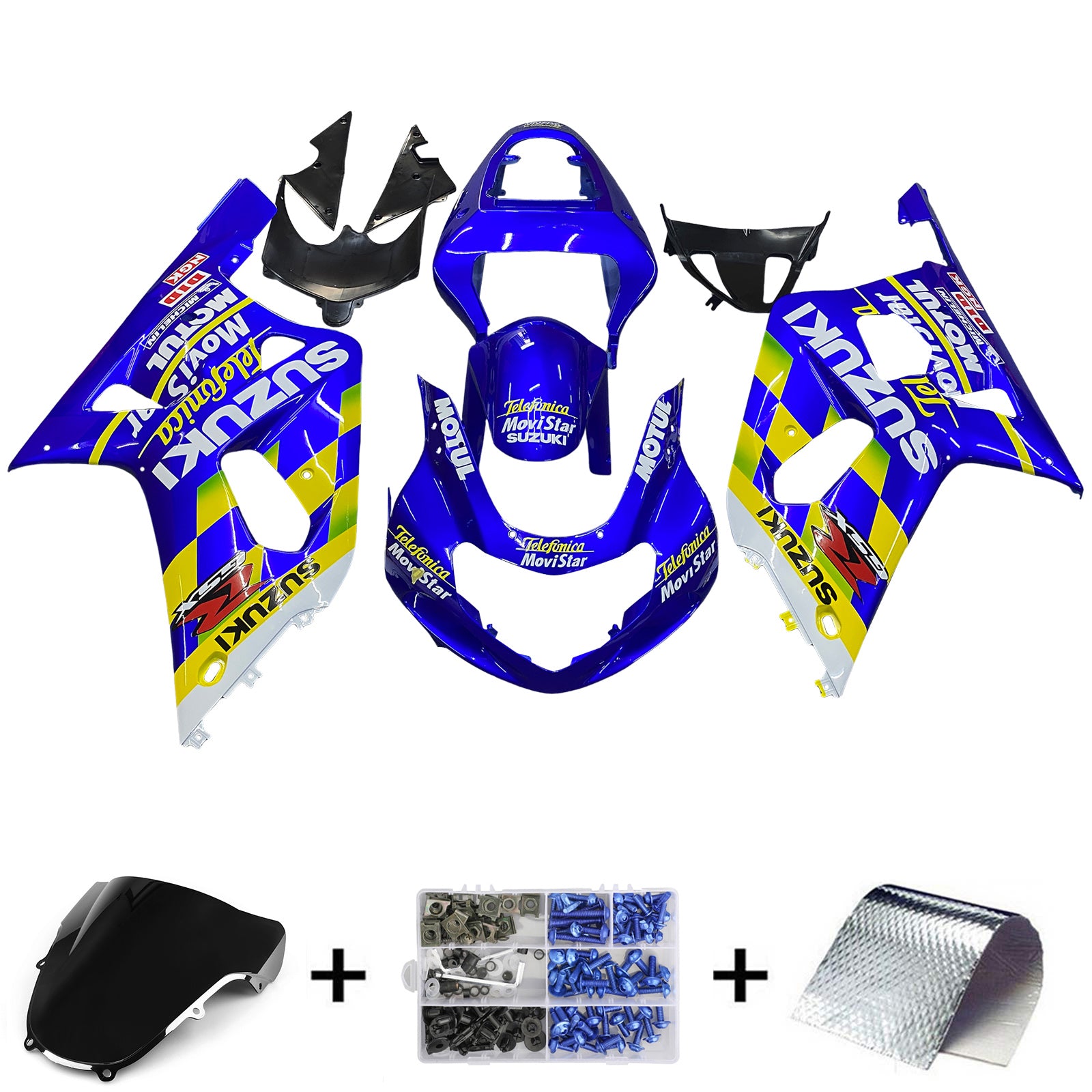 Amotopart Suzuki 01-03 GSXR600 & 00-03 GSXR750 Movistar Racing Kit de carénage bleu