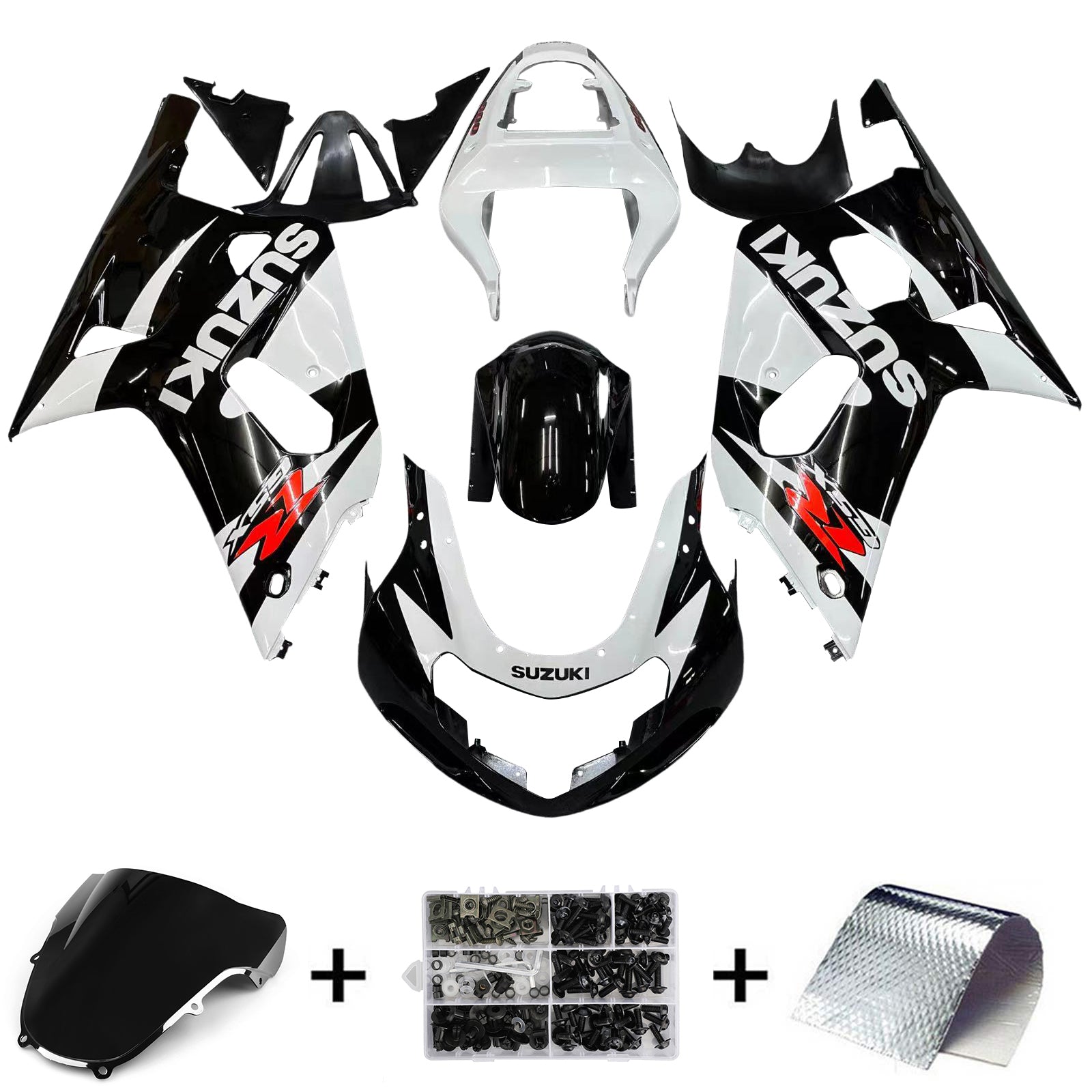 Amotopart Suzuki 01-03 GSXR600 & 00-03 GSXR750 Kit de carénage GSXR Racing noir blanc