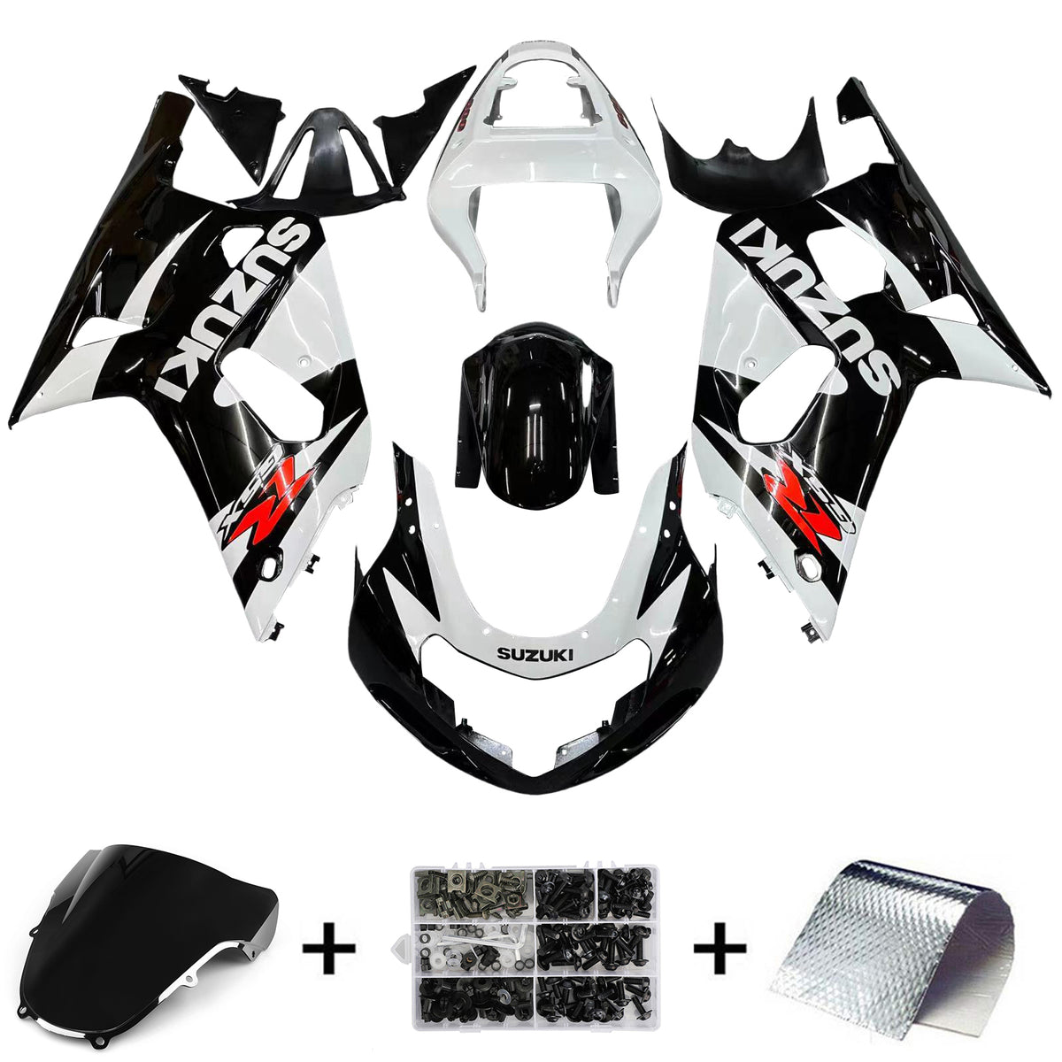 Amotopart Suzuki 01-03 GSXR600 & 00-03 GSXR750 Black White GSXR Racing Fairing Kit