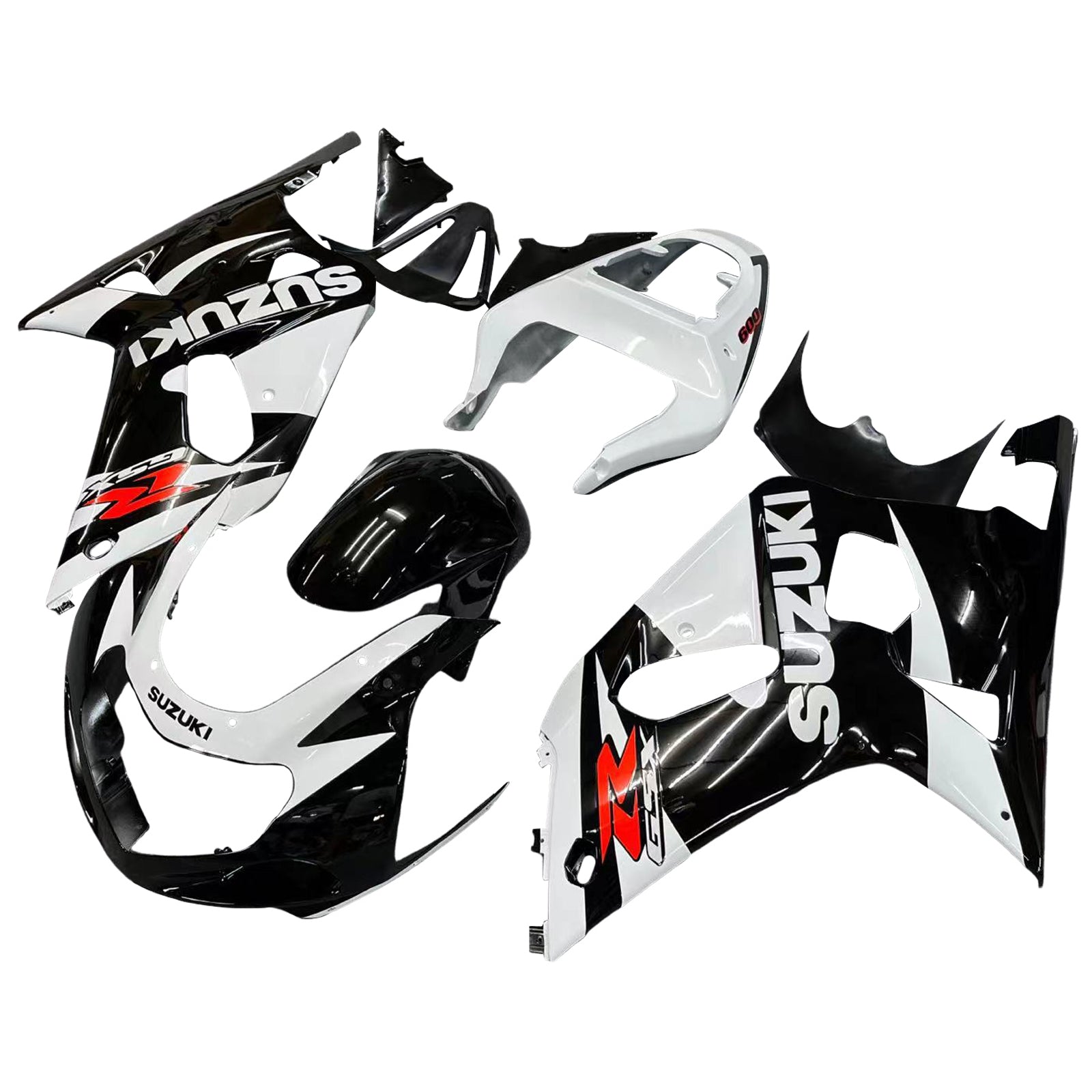 Amotopart Suzuki 01-03 GSXR600 & 00-03 GSXR750 Kit de carénage GSXR Racing noir blanc