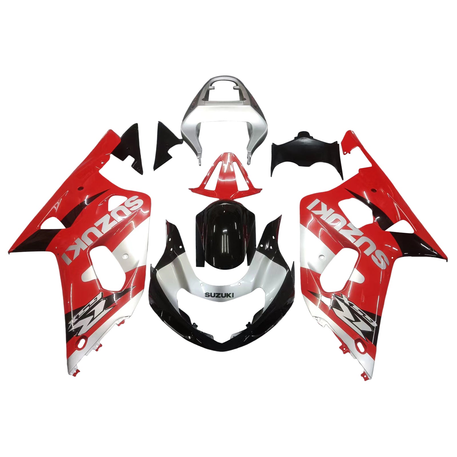 Amotopart Suzuki 01-03 GSXR600 & 00-03 GSXR750 Red Silver Black Fairing Kit