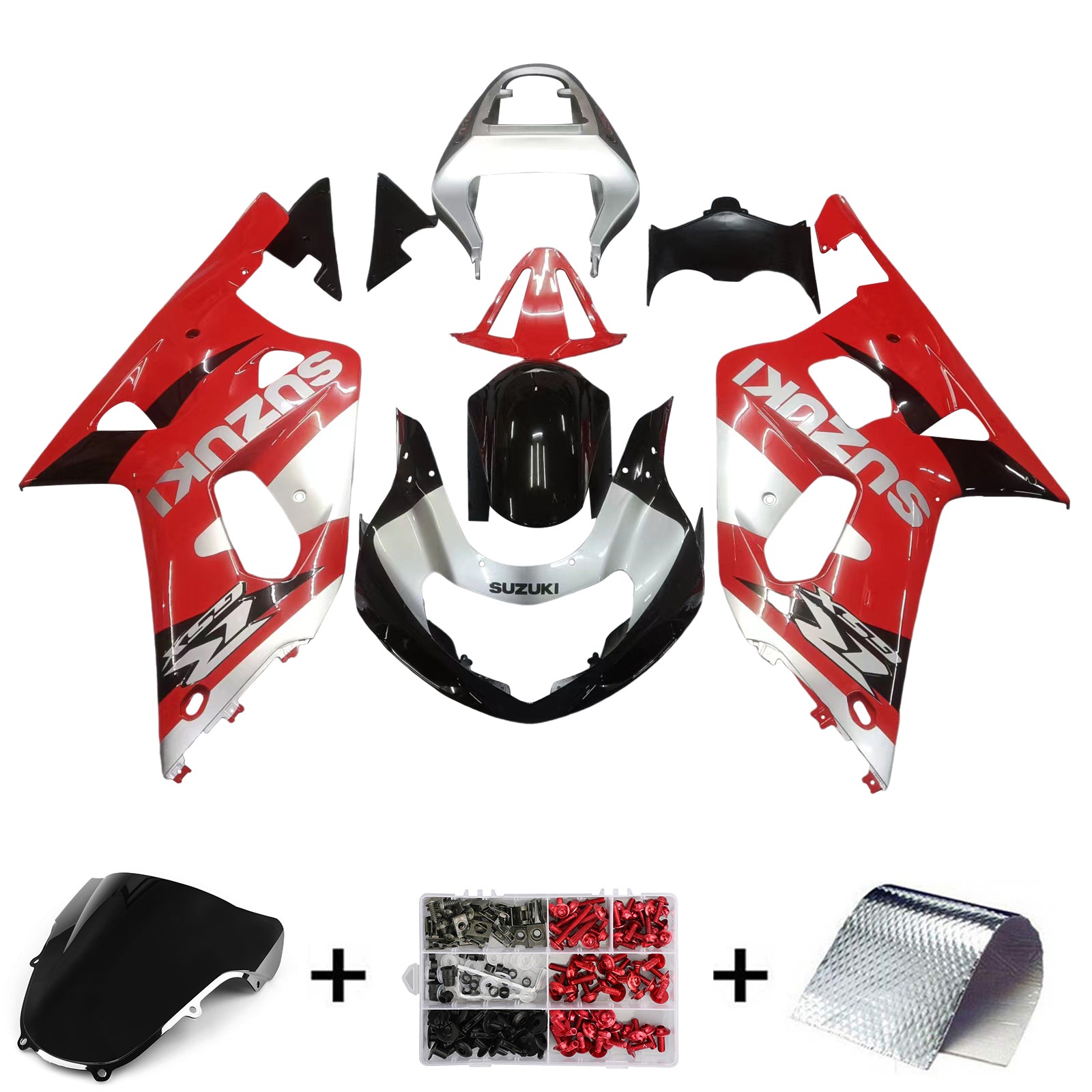 Amotopart Suzuki 01-03 GSXR600 & 00-03 GSXR750 Kit de carénage rouge argent noir