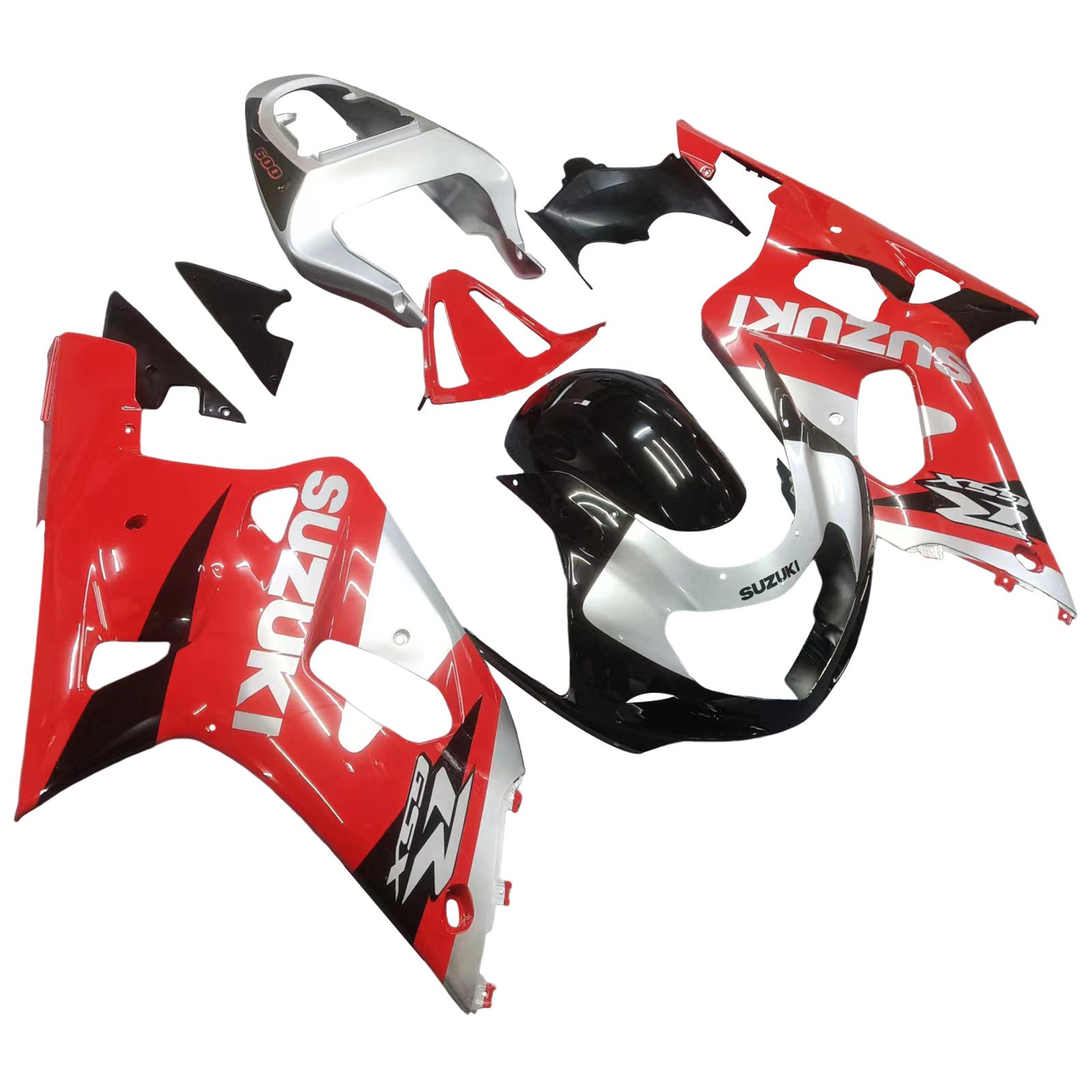 Amotopart Suzuki 01-03 GSXR600 & 00-03 GSXR750 Red Silver Black Fairing Kit