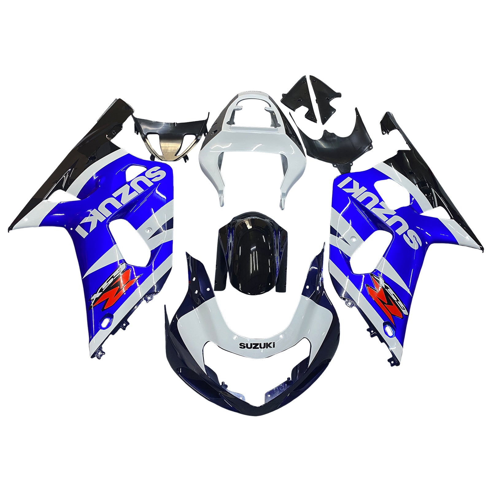 Amotopart Suzuki 01-03 GSXR600 & 00-03 GSXR750 Kit de carénage bleu blanc noir