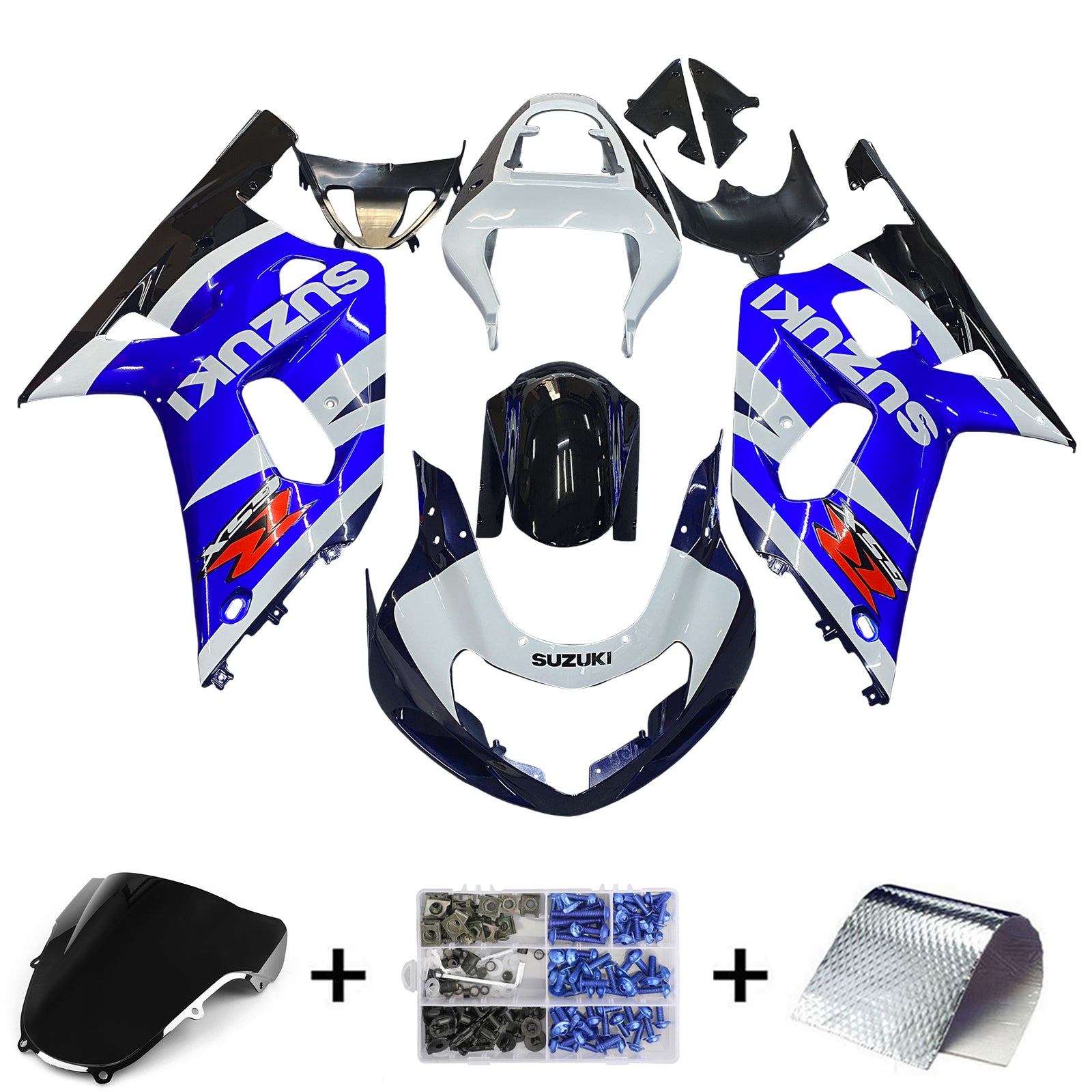 Amotopart Suzuki 01-03 GSXR600 y 00-03 GSXR750 Kit de carenado azul blanco negro