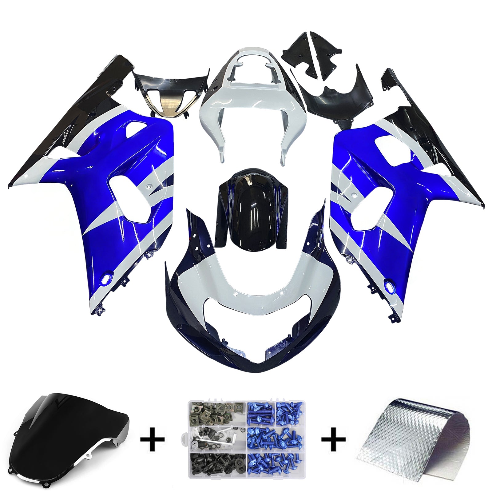 Amotopart Suzuki 01-03 GSXR600 & 00-03 GSXR750 Blue White Black Fairing Kit