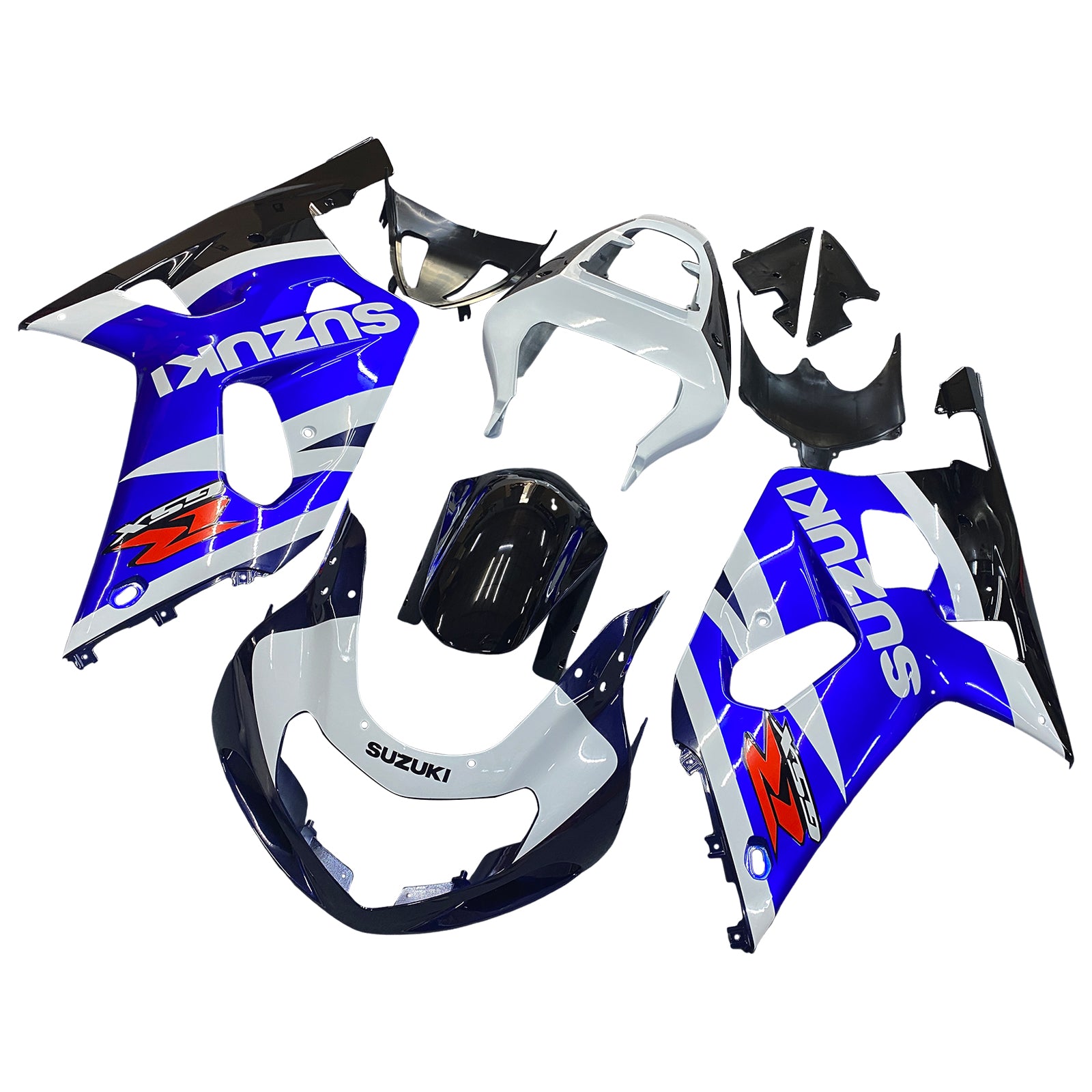 Amotopart Suzuki 01-03 GSXR600 & 00-03 GSXR750 Kit de carénage bleu blanc noir