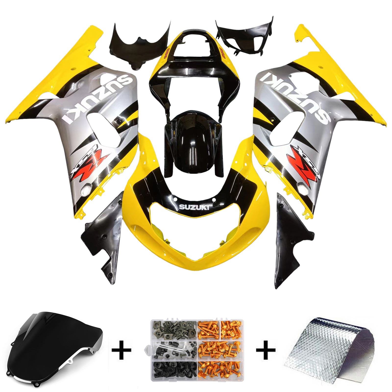 Amotopart Suzuki 01-03 GSXR600 & 00-03 GSXR750 Kit de carénage GSXR Racing jaune argent