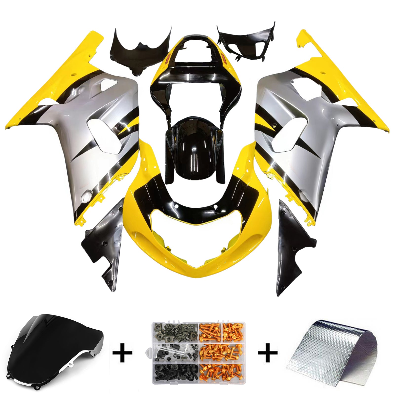 Amotopart Suzuki 01-03 GSXR600 & 00-03 GSXR750 Yellow Silver GSXR Racing Fairing Kit
