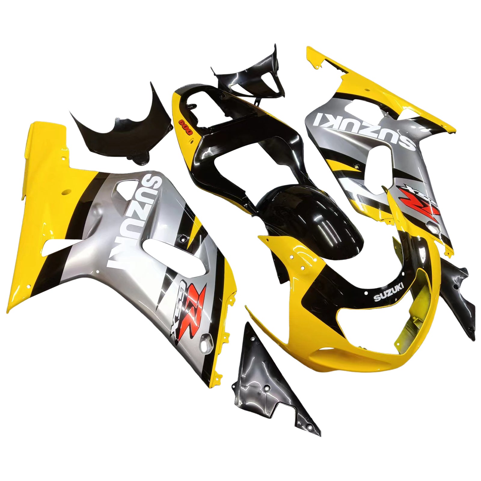 Amotopart Suzuki 01-03 GSXR600 e 00-03 GSXR750 Kit carena da corsa GSXR giallo argento