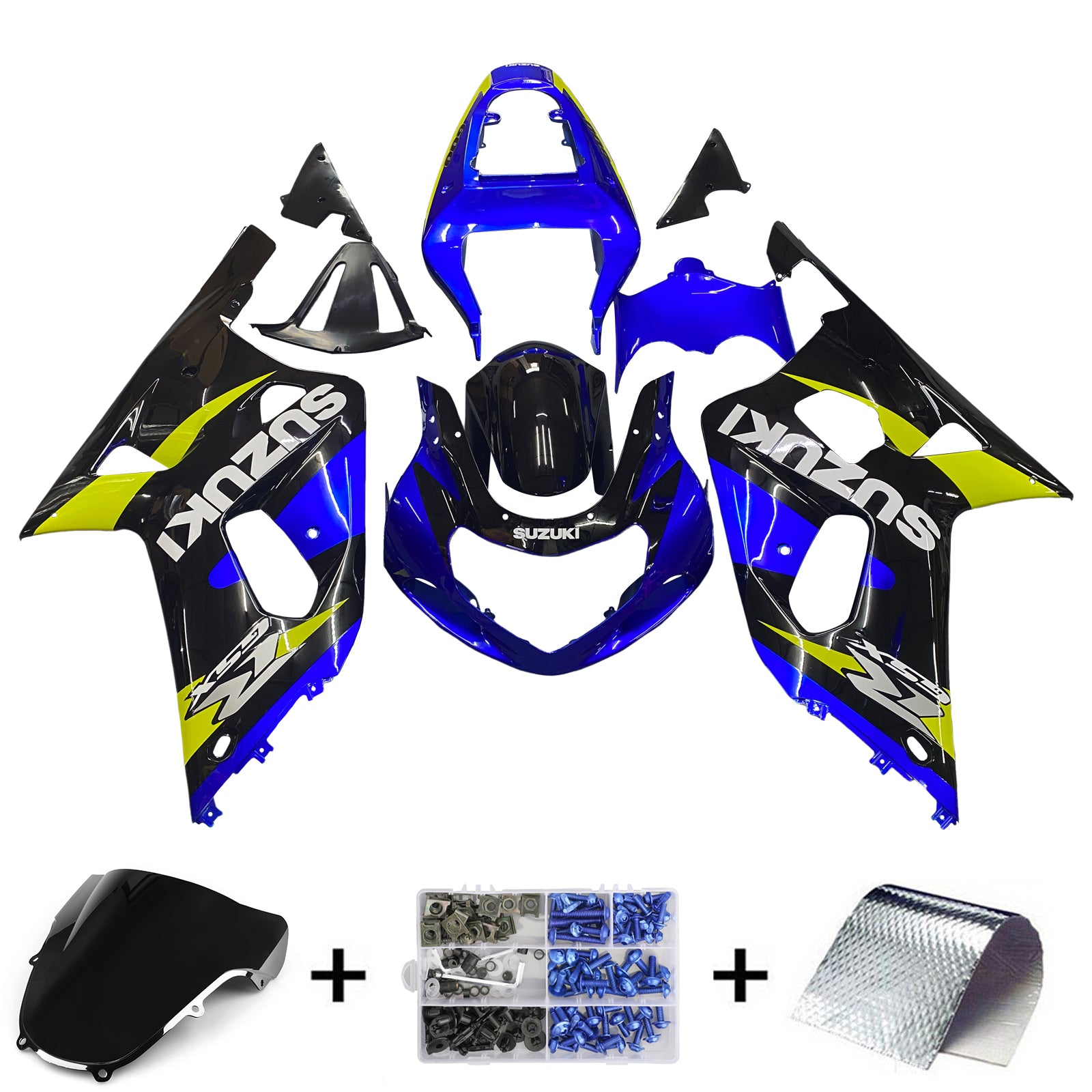 Amotopart Suzuki 01-03 GSXR600 & 00-03 GSXR750 Bleu Noir GSXR Racing Kit de carénage