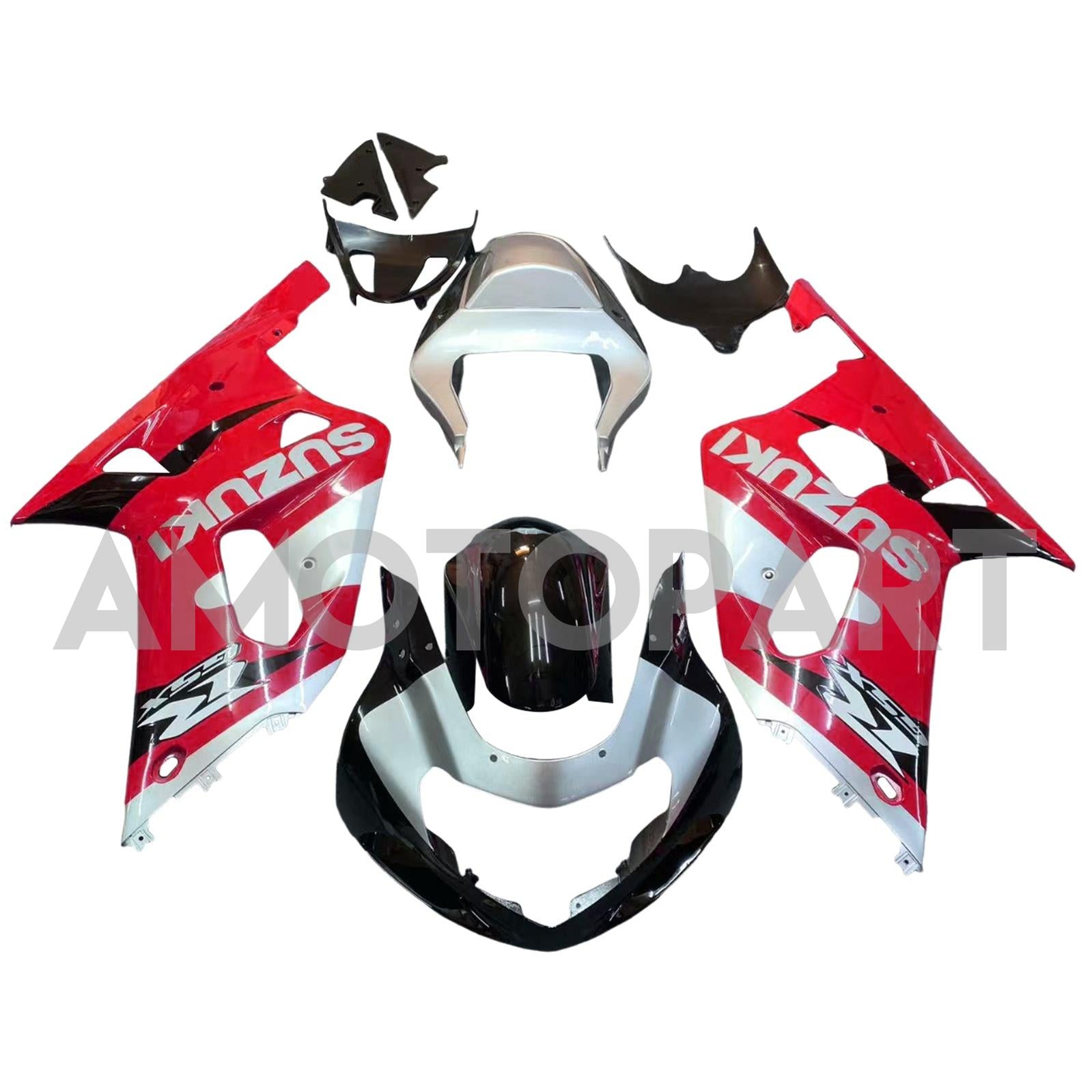 Amotopart Suzuki 01-03 GSXR600 & 00-03 GSXR750 Racing Red Silver Fairing Kit