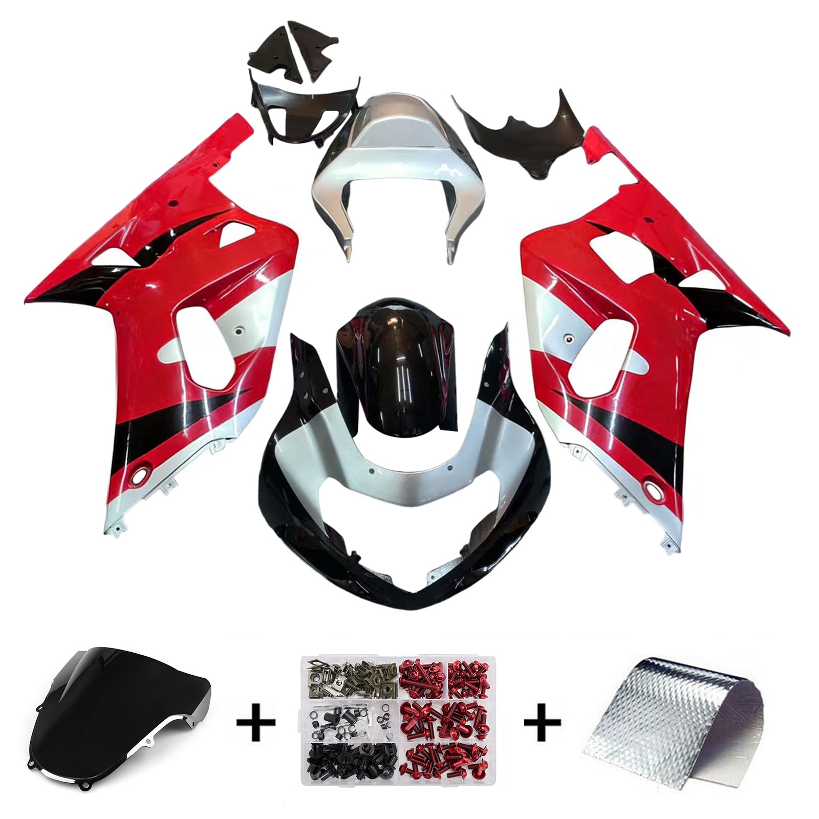 Amotopart Suzuki 01-03 GSXR600 & 00-03 GSXR750 Racing Red Silver Fairing Kit
