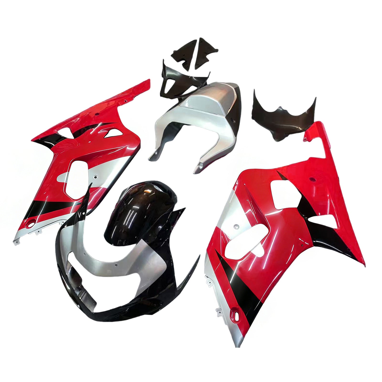 Amotopart Suzuki 01-03 GSXR600 & 00-03 GSXR750 Racing Red Silver Fairing Kit