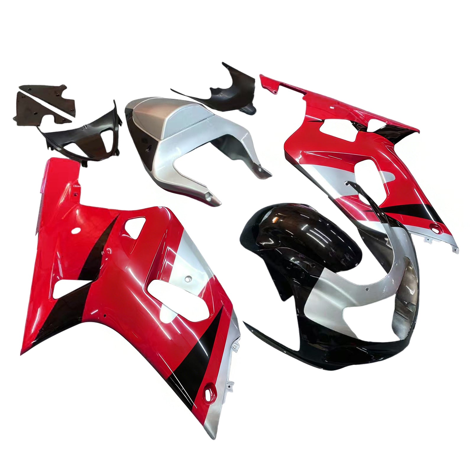 Amotopart Suzuki 01-03 GSXR600 & 00-03 GSXR750 Racing Red Silver Fairing Kit