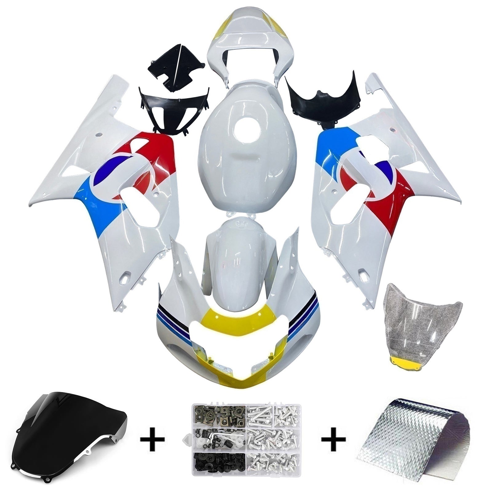 Amotopart Suzuki 01-03 GSXR600 & 00-03 GSXR750 White Red Blue Fairing Kit