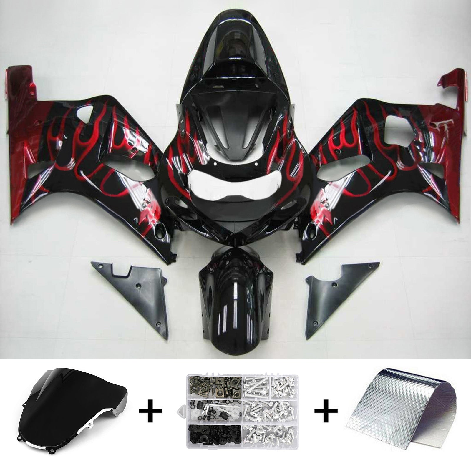 Amotopart Suzuki 01-03 GSXR600 & 00-03 GSXR750 Black Red Fairing Kit